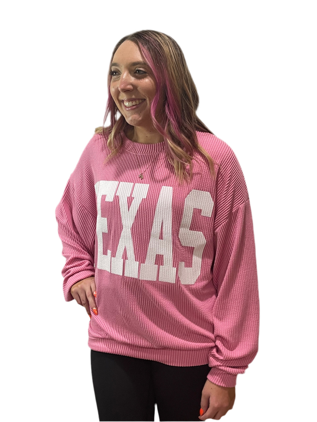 Texas Girlie Ribbed Long Sleeve Top in Pink
