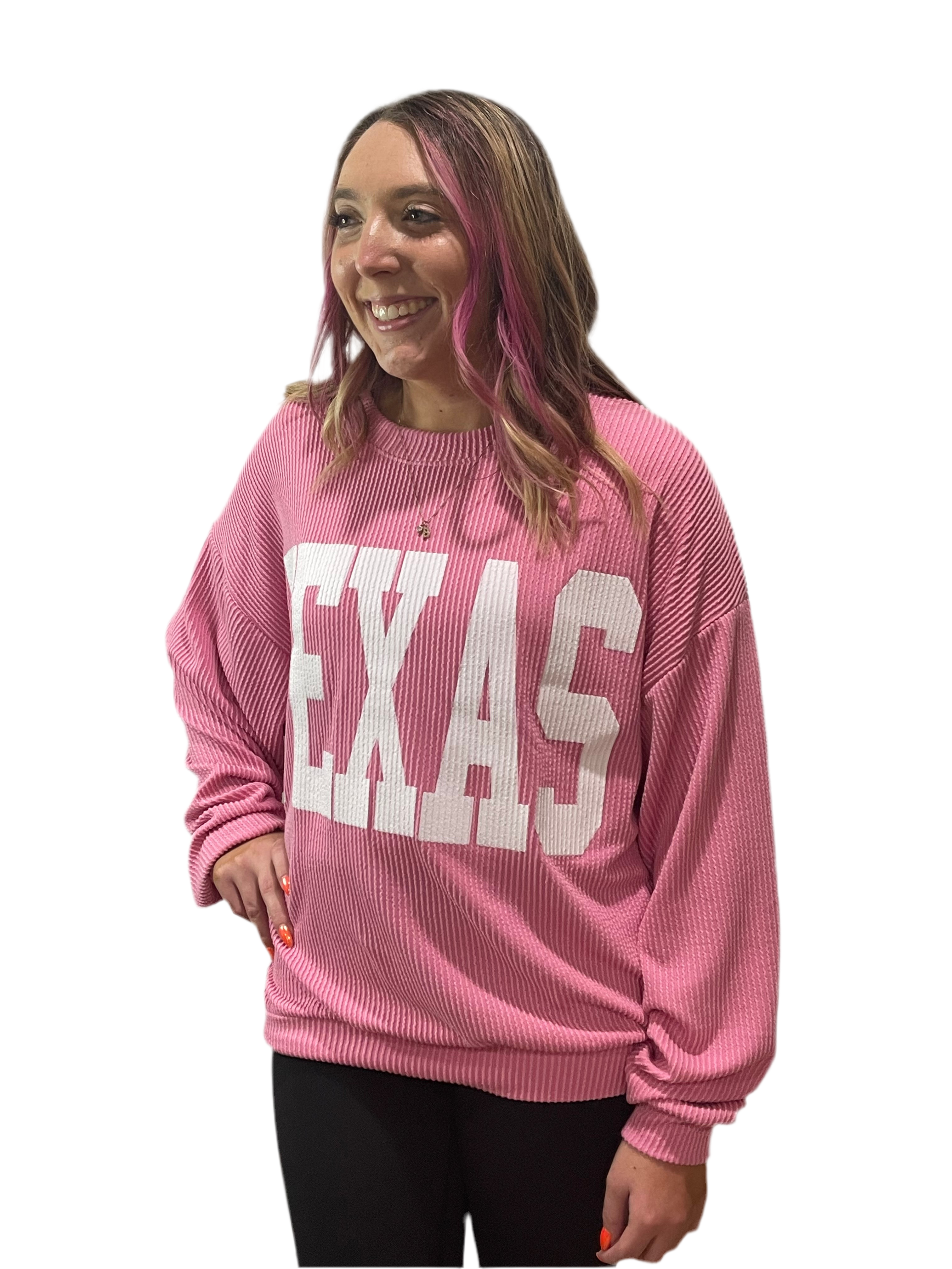 Texas Girlie Ribbed Long Sleeve Top in Pink