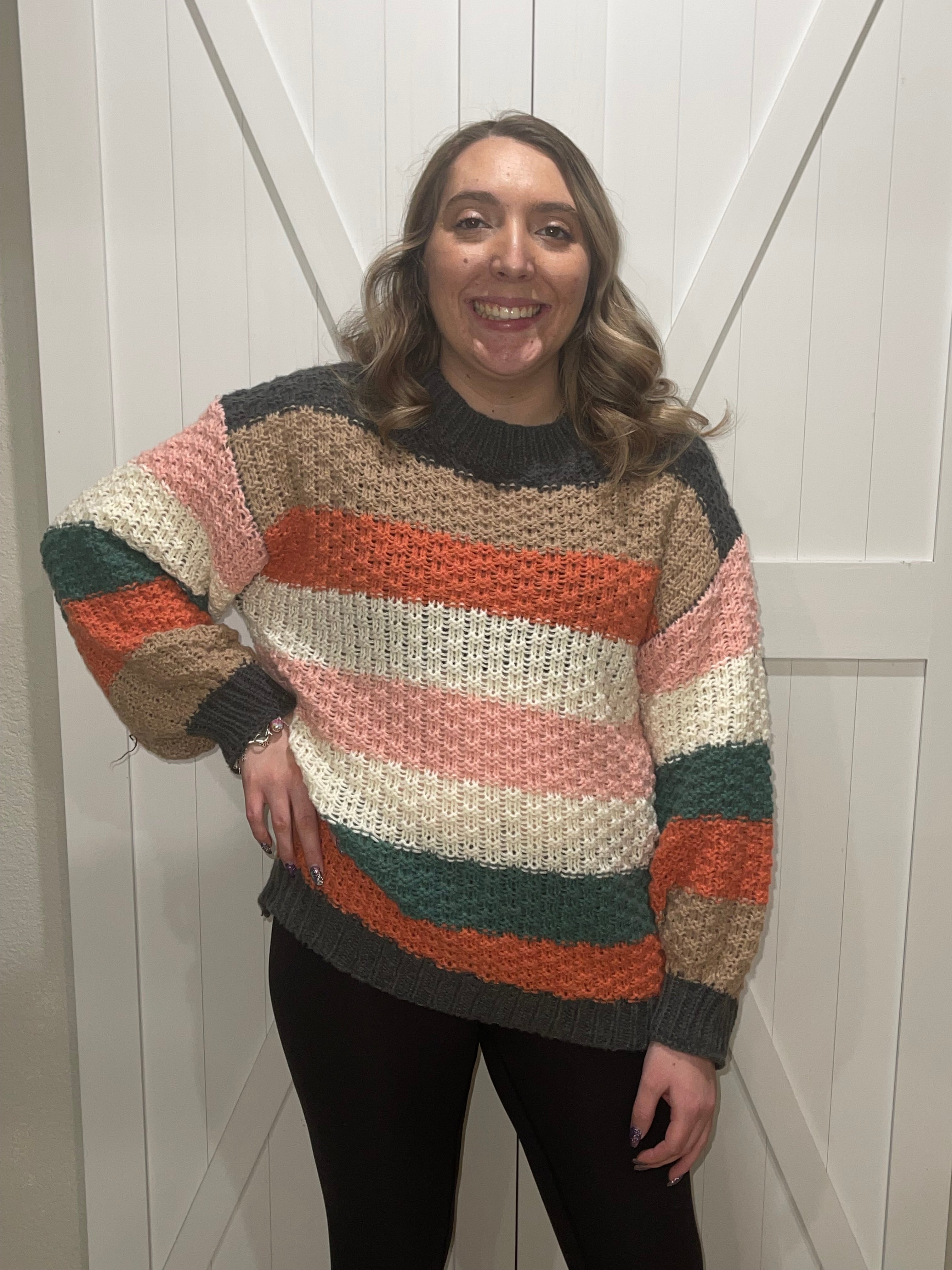 Free Spirit Chunky Stipe Color Block Sweater