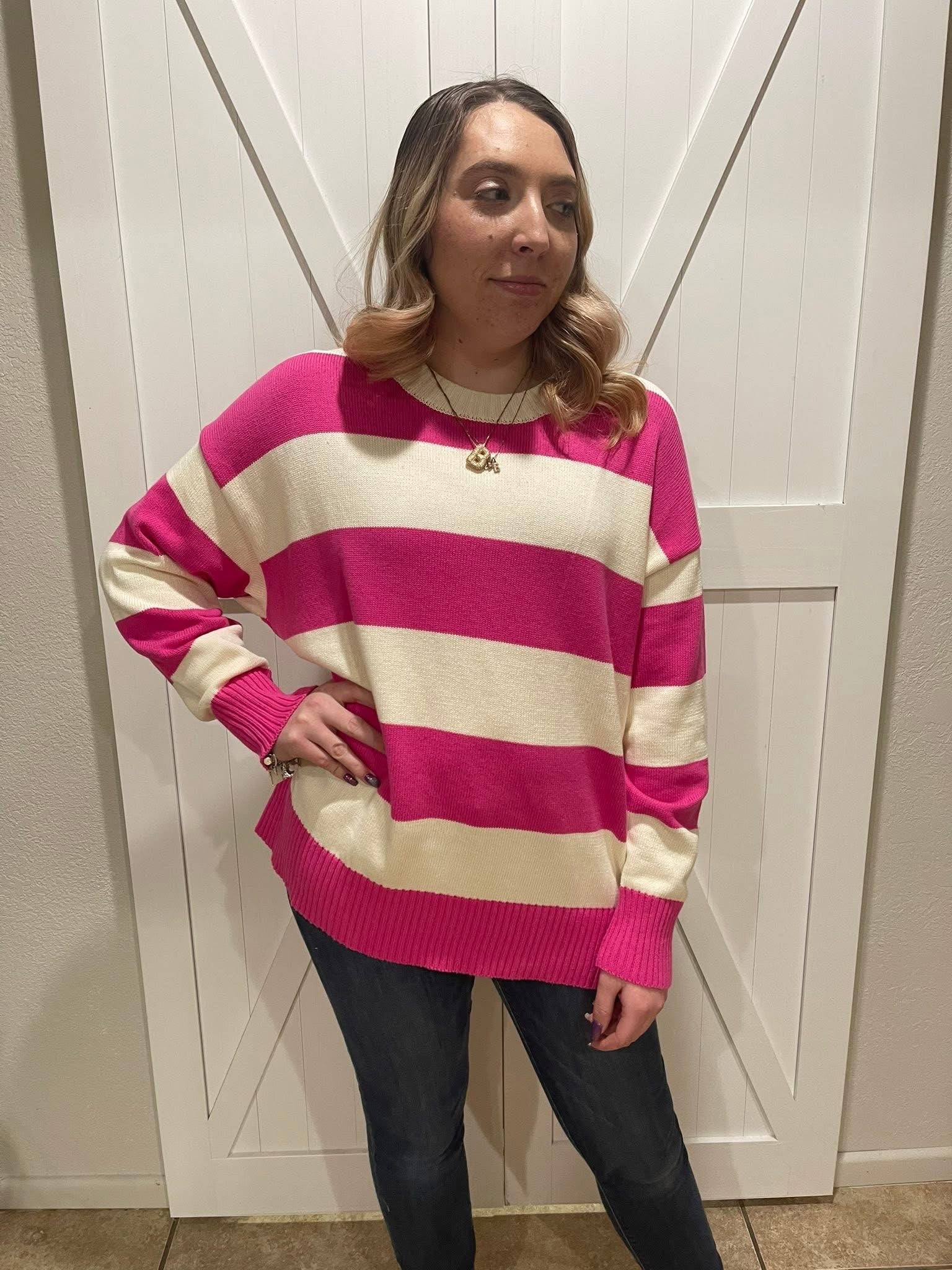 Pretty in Pink Oversized Striped Sweater