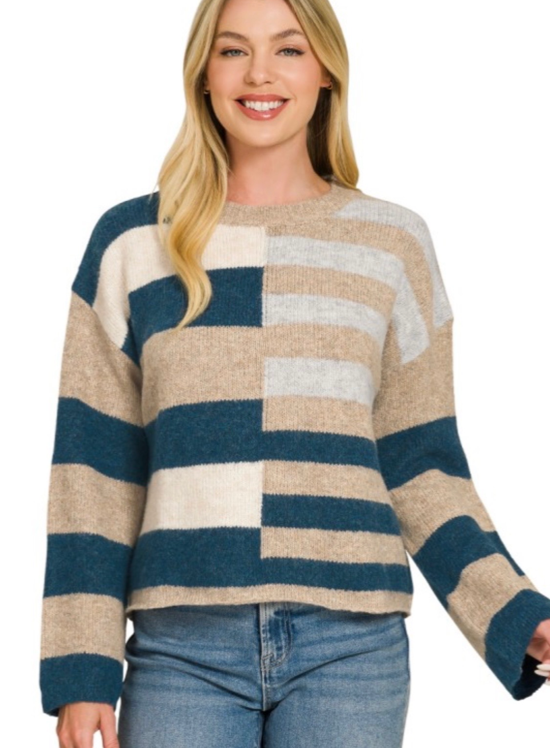 Kylee Color Block Sweater in Teal