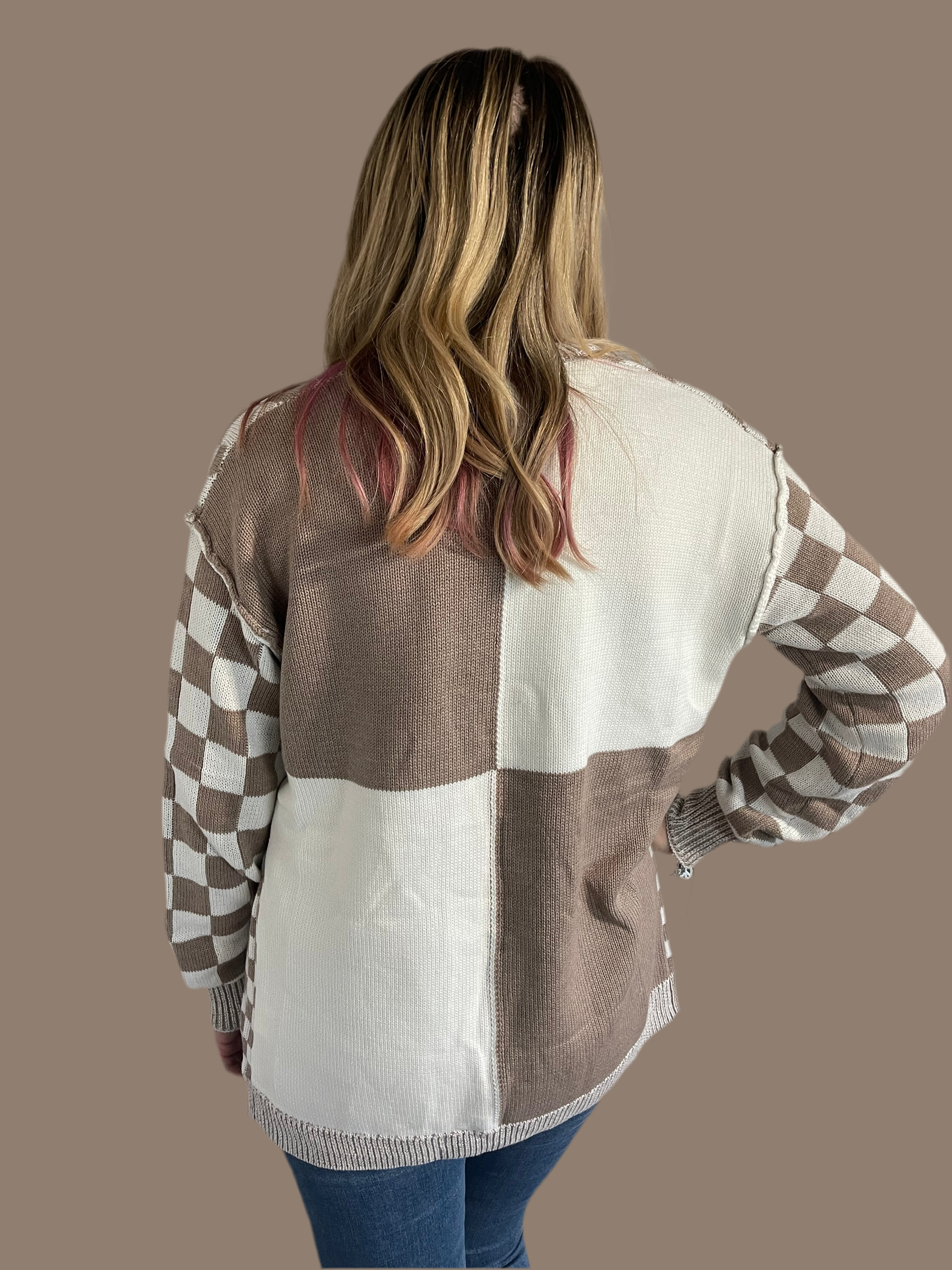 Latte Checkered Cardigan