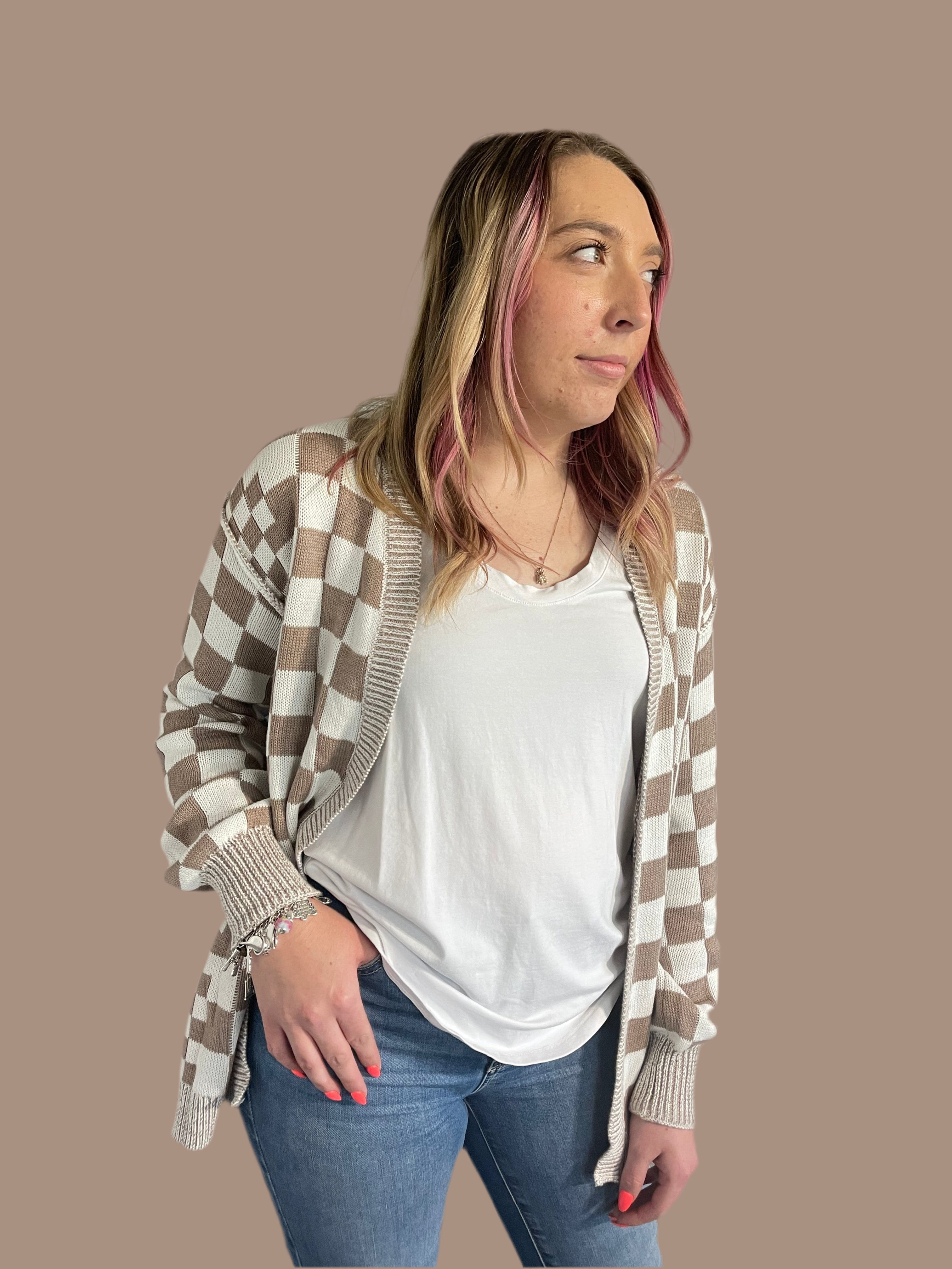 Latte Checkered Cardigan