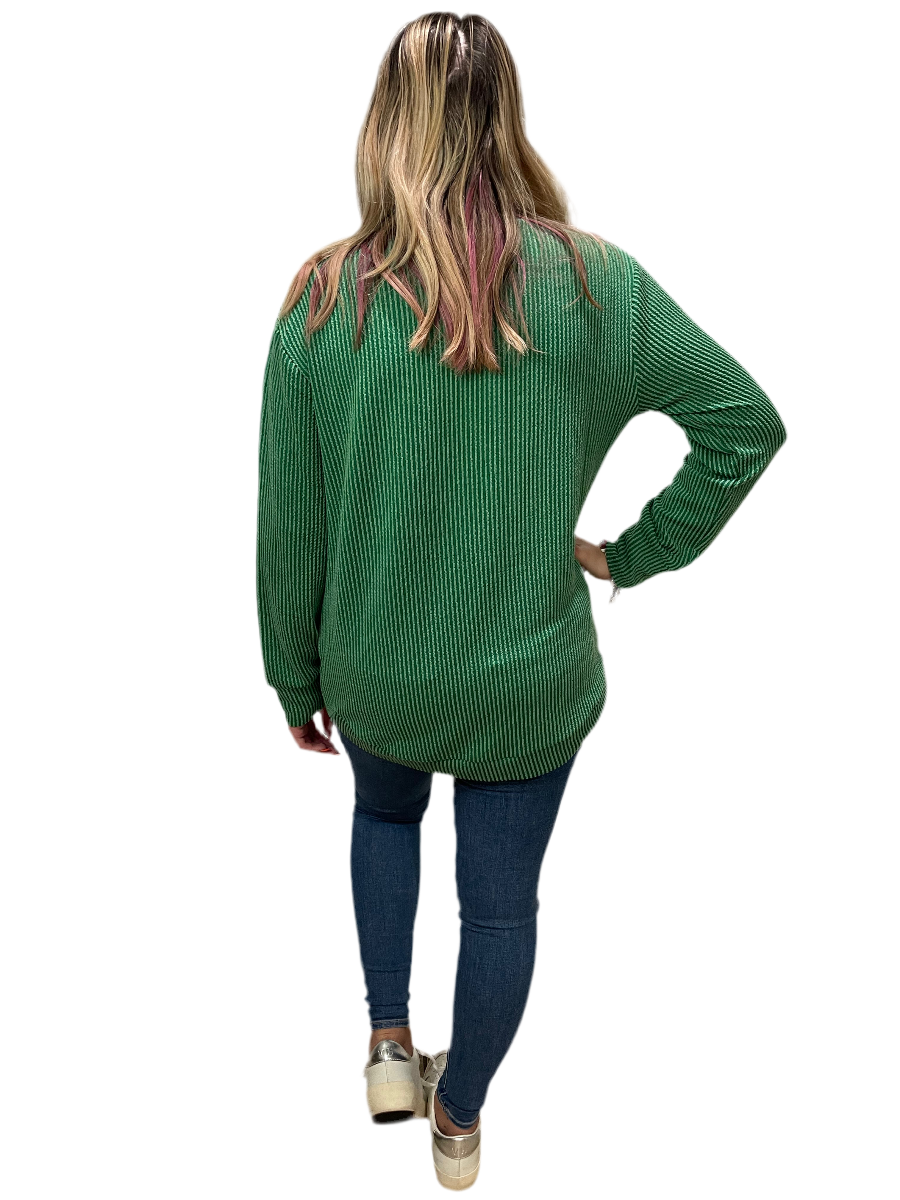 Danielle Ribbed Long Sleeve Top in Green