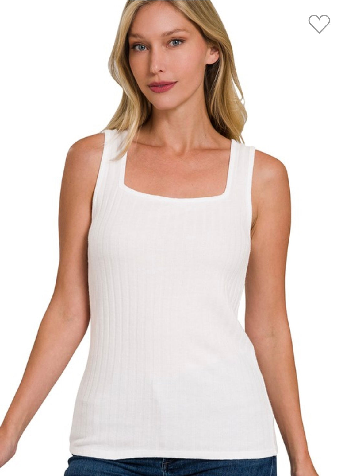 White Ribbed Square Neck Tank