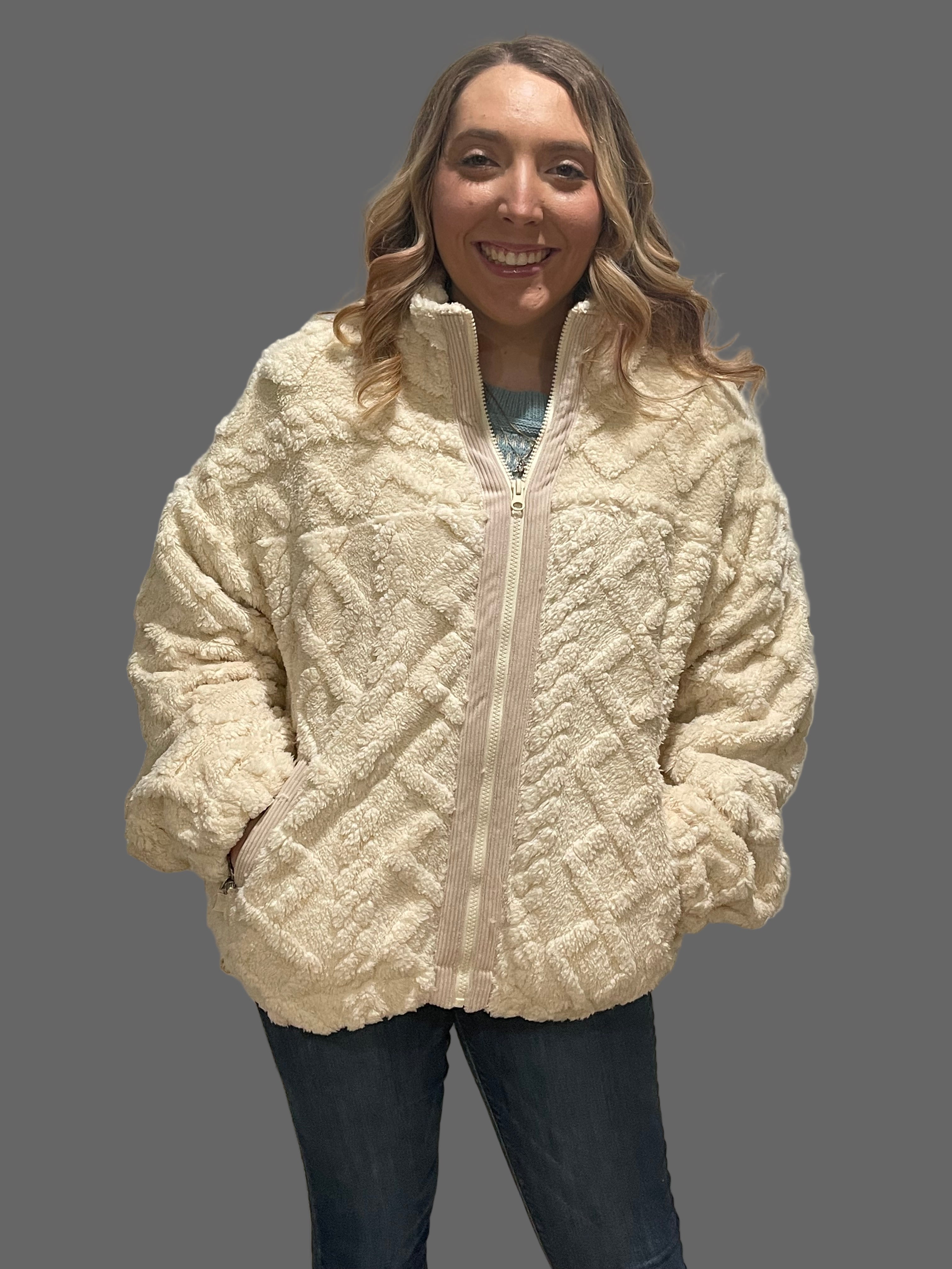 Snowy Days Textured Fleece Zip Up Jacket