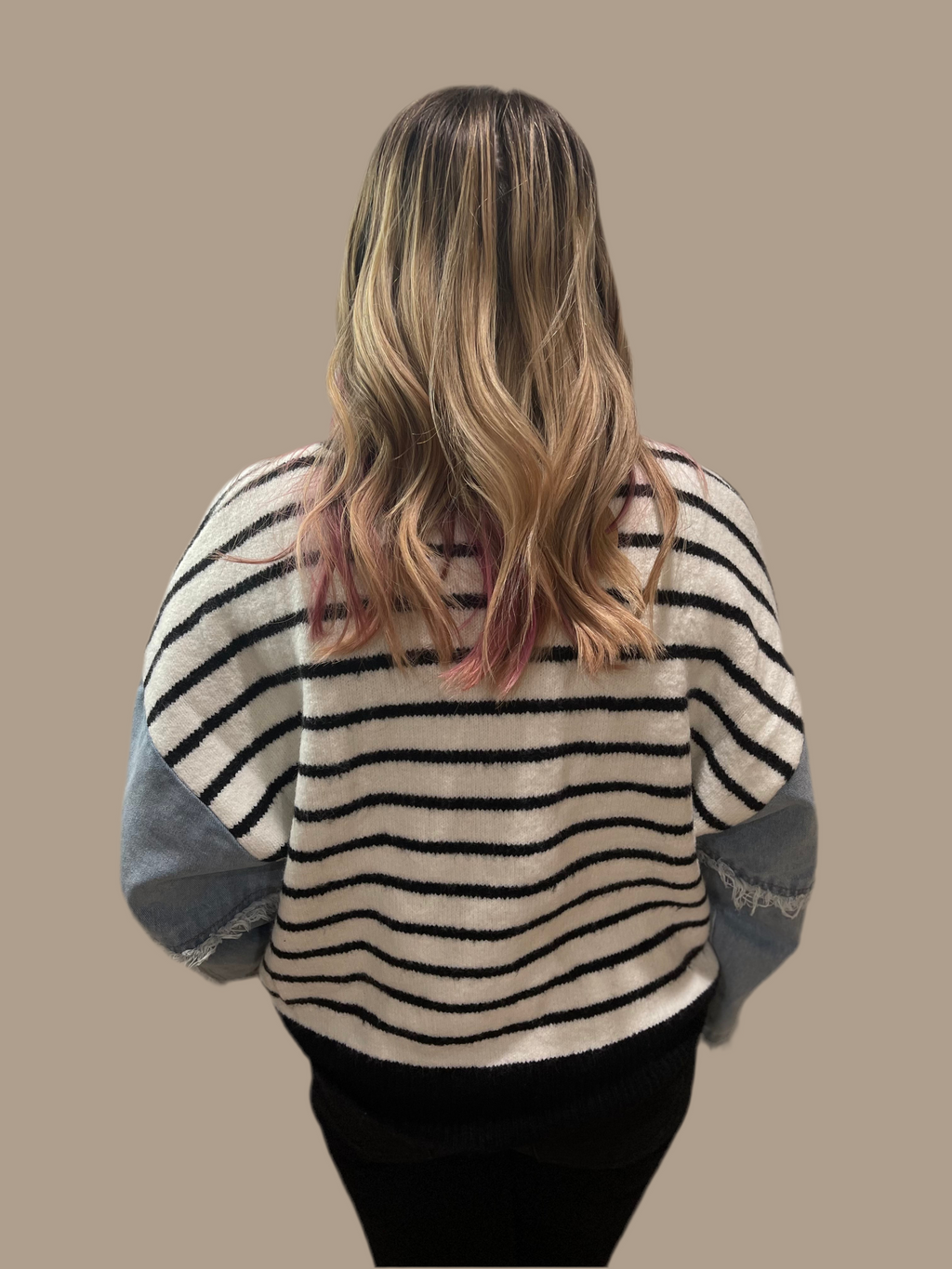 Willow Denim Sleeve Striped Sweater