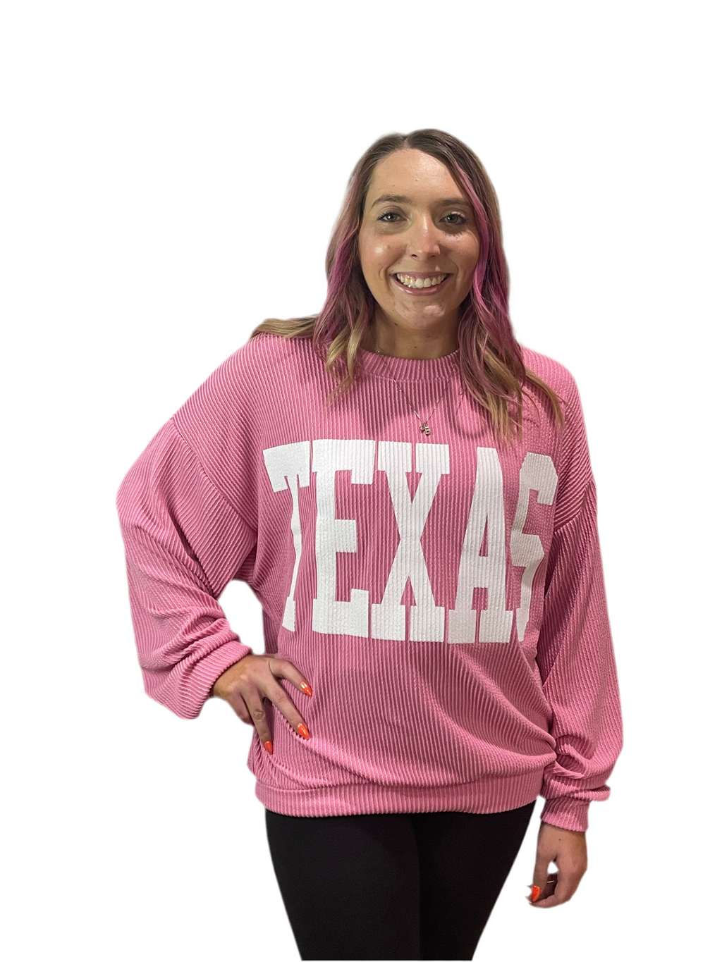 Texas Girlie Ribbed Long Sleeve Top in Pink