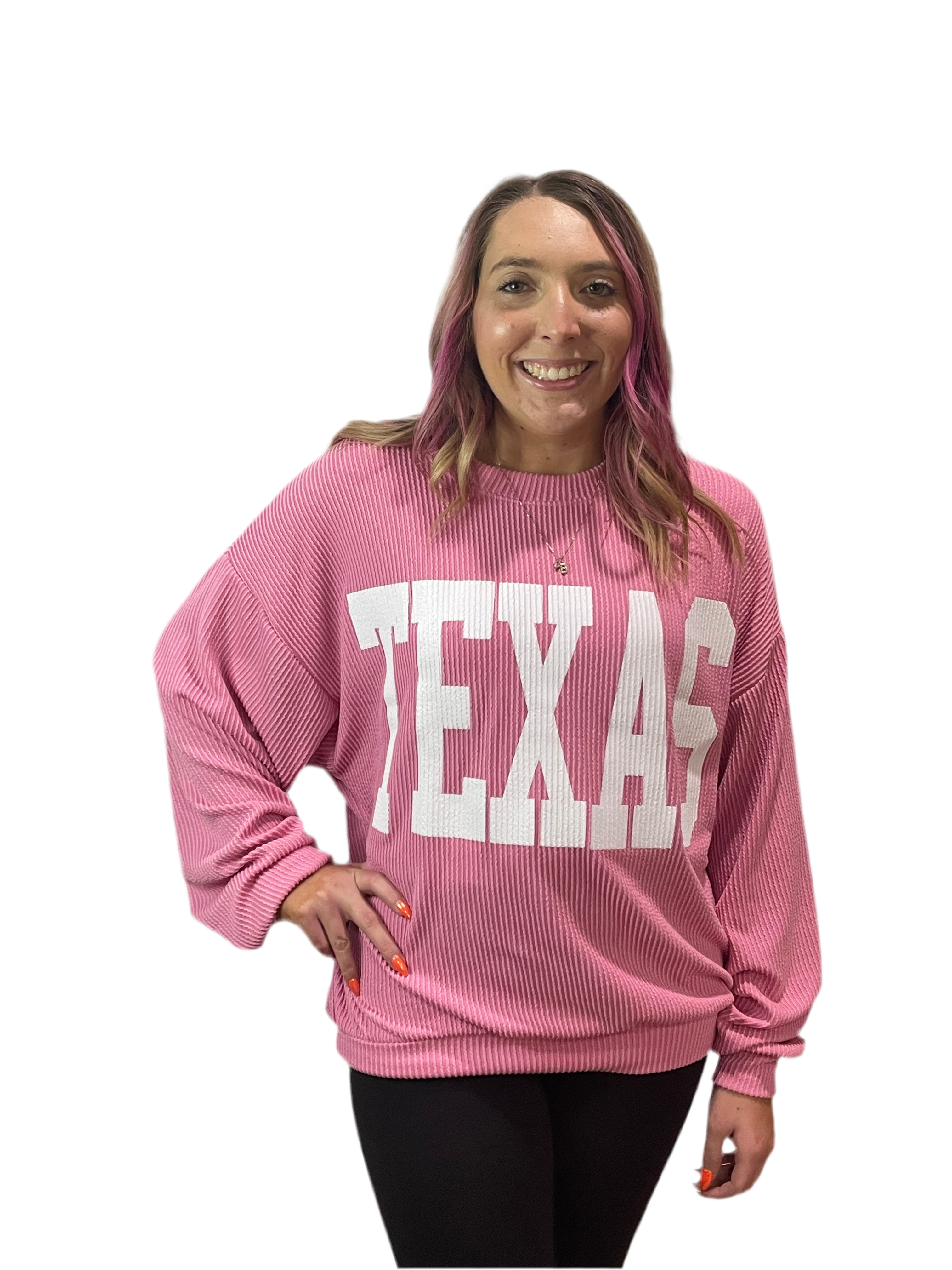 Texas Girlie Ribbed Long Sleeve Top in Pink