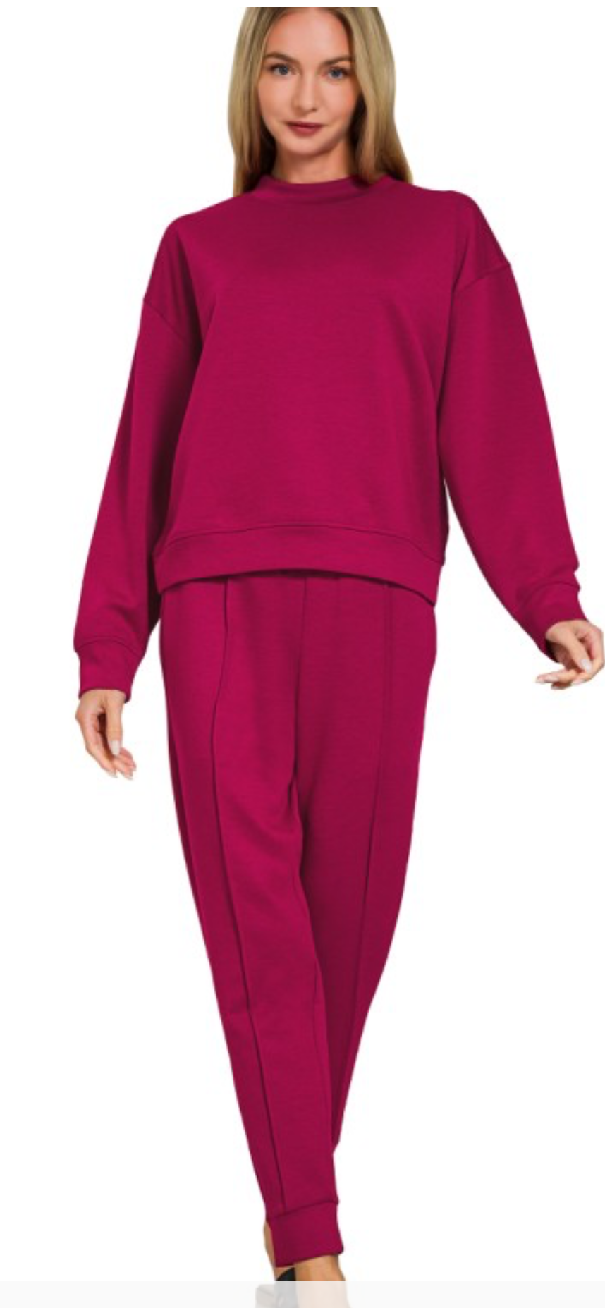 Maroon Love Scuba Mock Neck Pullover Set