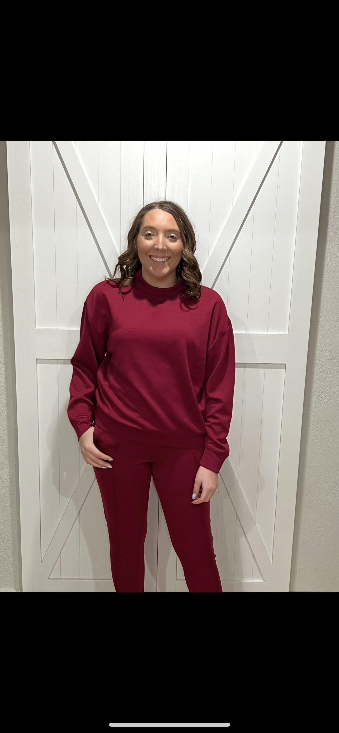 Maroon Love Scuba Mock Neck Pullover Set