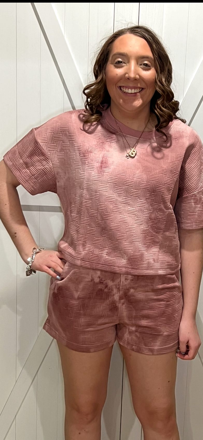 The Rosy Romance Acid Washed Short Set