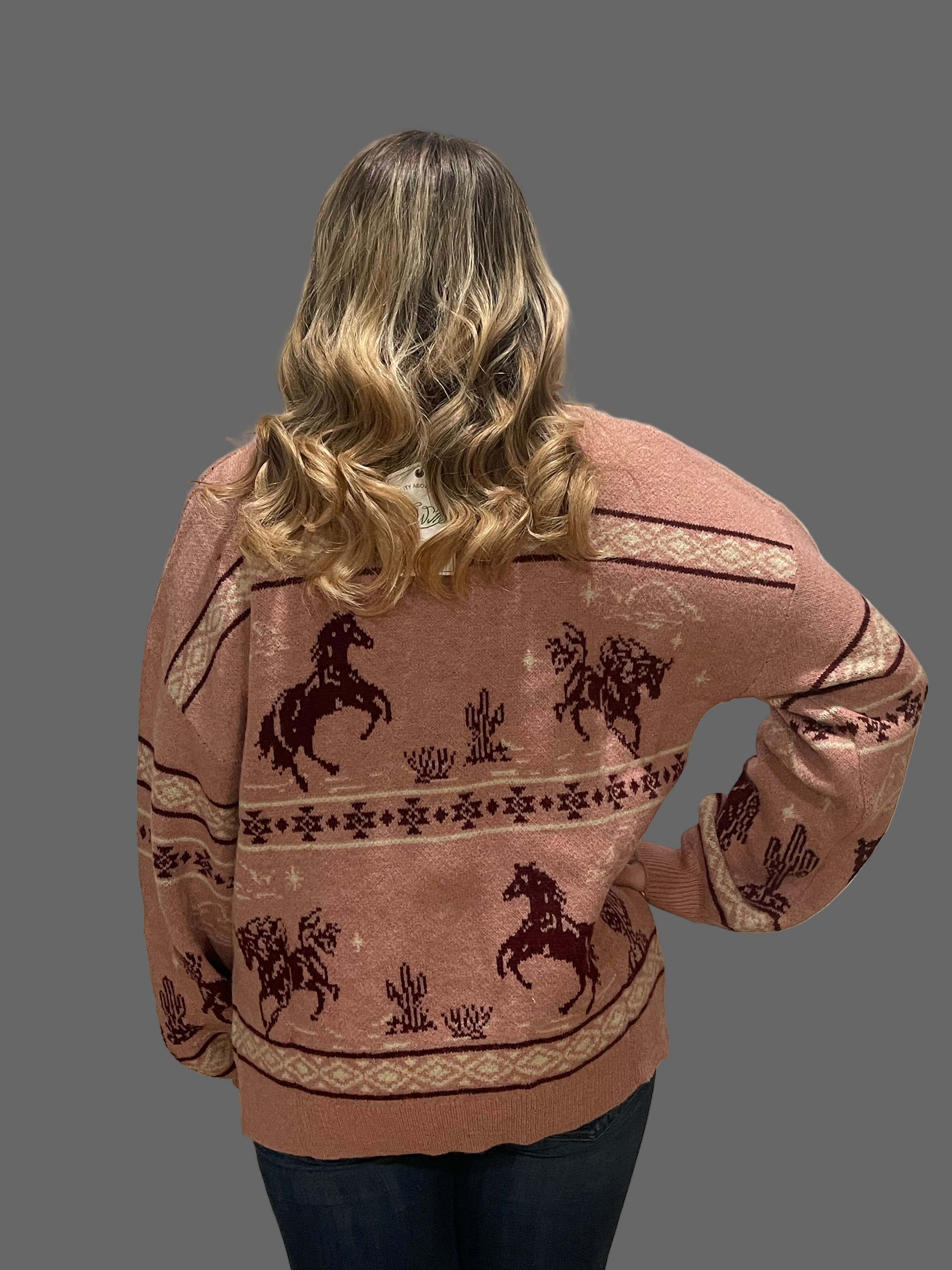 Giddy Up Girl Oversized Mauve Western Sweater
