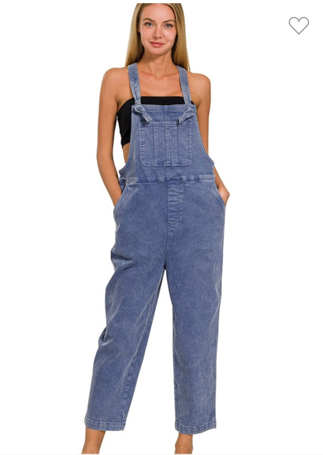 The It Girl Acid Washed Relaxed Fit Overalls - Blueberry