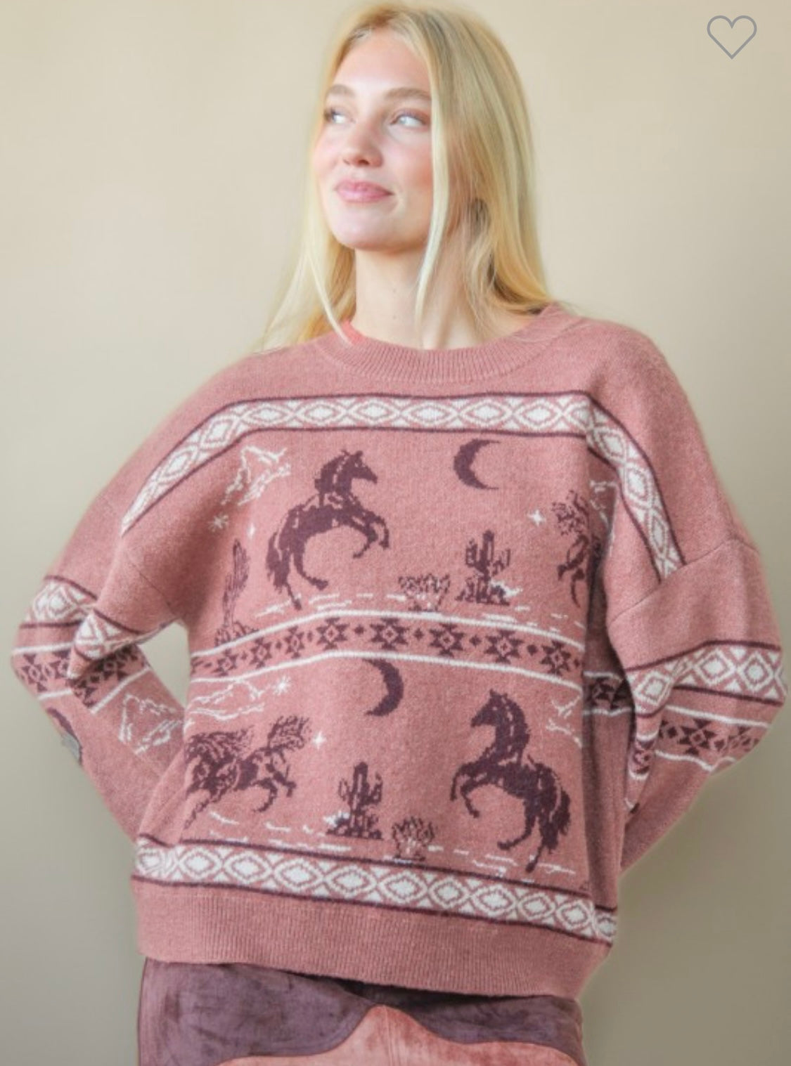 Giddy Up Girl Oversized Mauve Western Sweater