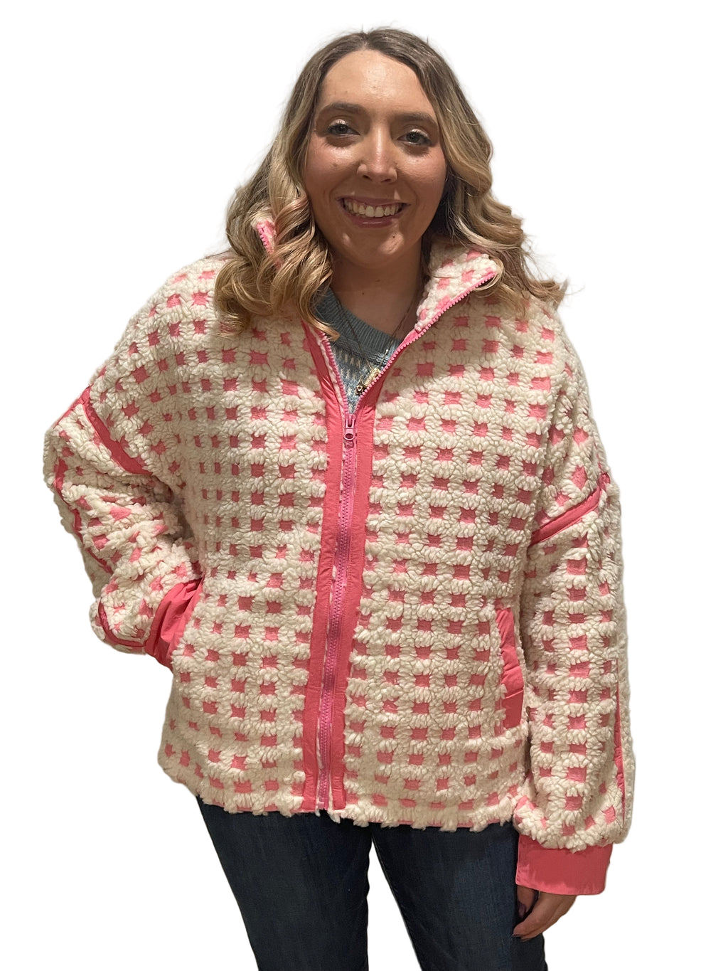 Cotton Candy Pink Oversized Checkered Jacket