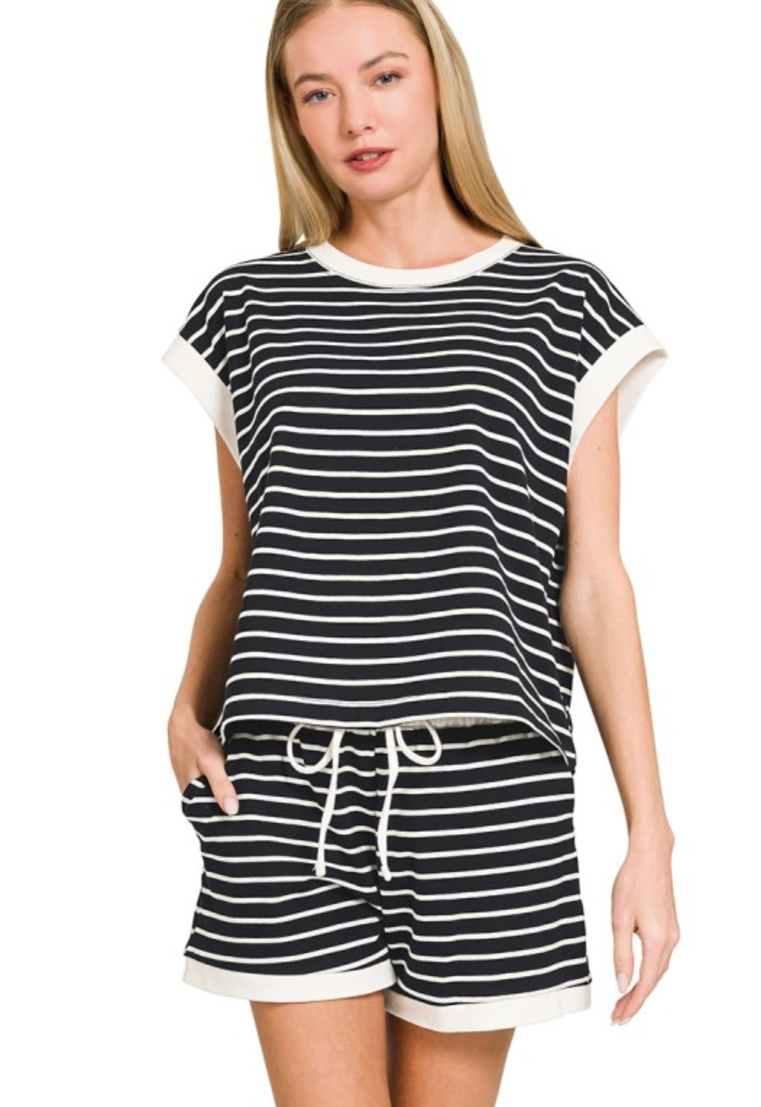 Black & White Striped Short Set