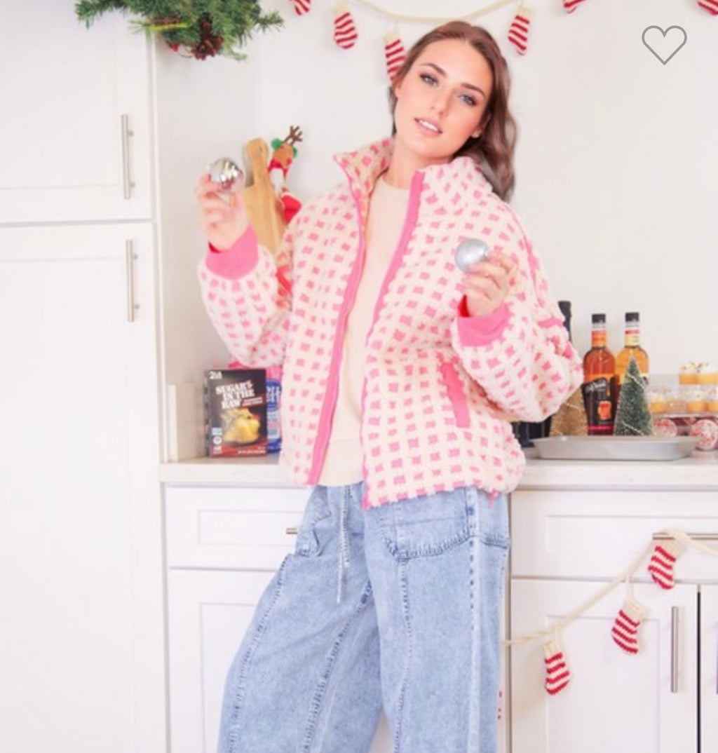 Cotton Candy Pink Oversized Checkered Jacket