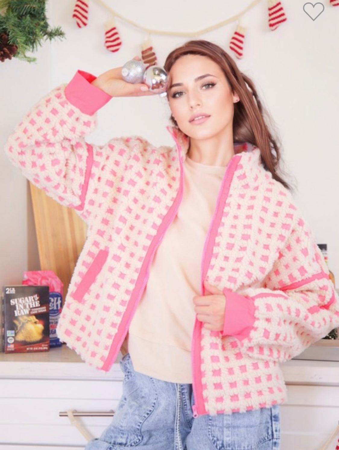 Cotton Candy Pink Oversized Checkered Jacket
