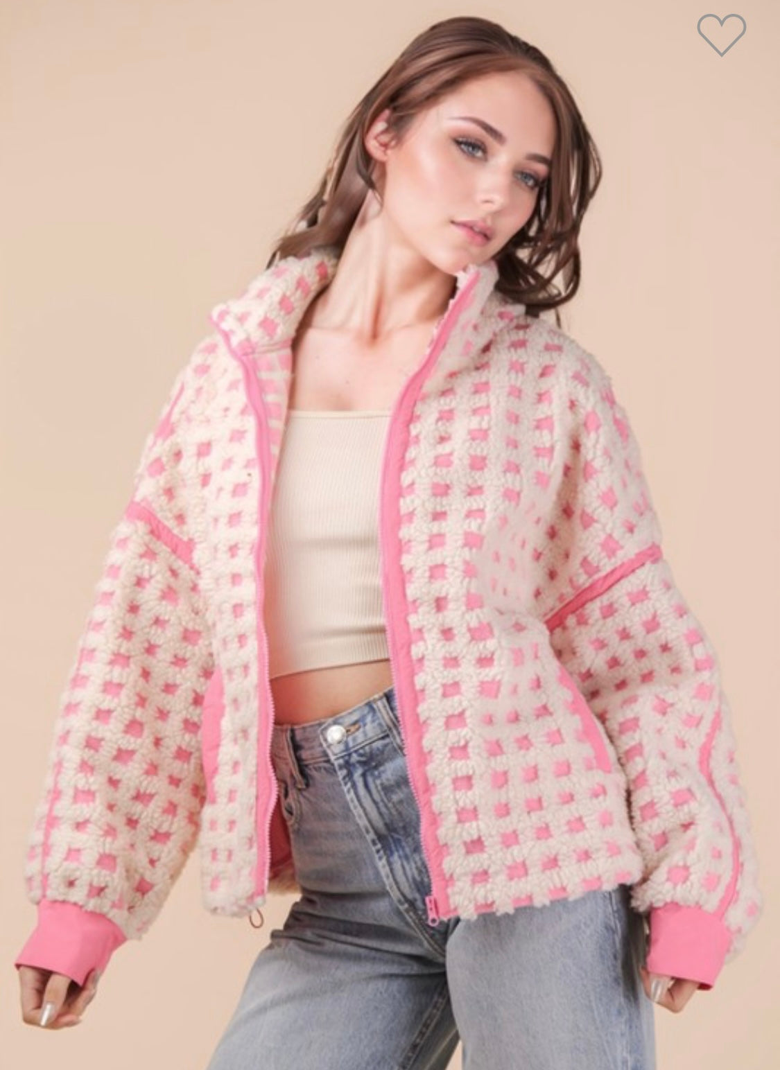Cotton Candy Pink Oversized Checkered Jacket