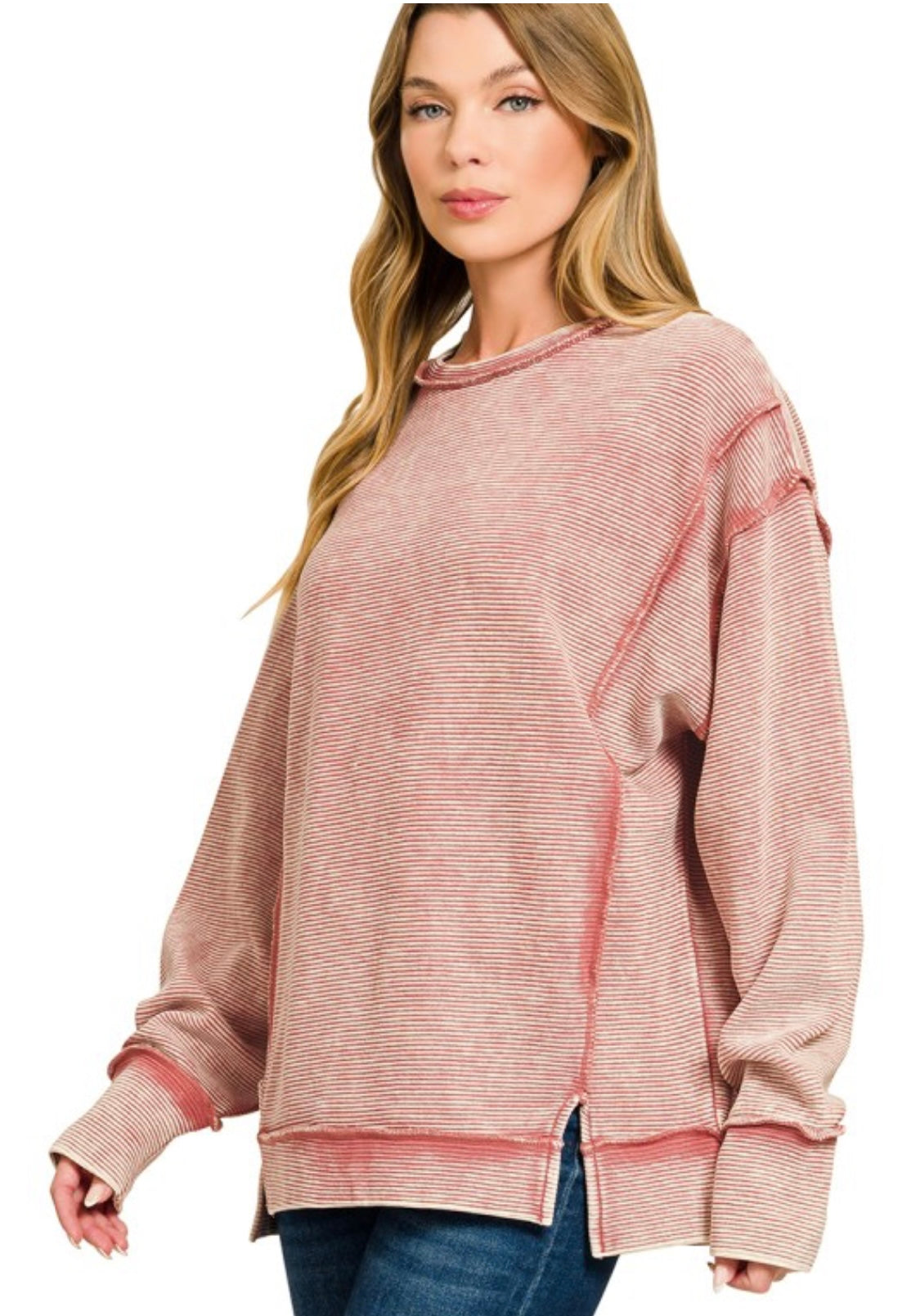 Winter Rose Double Ribbed Exposed Seam Pullover