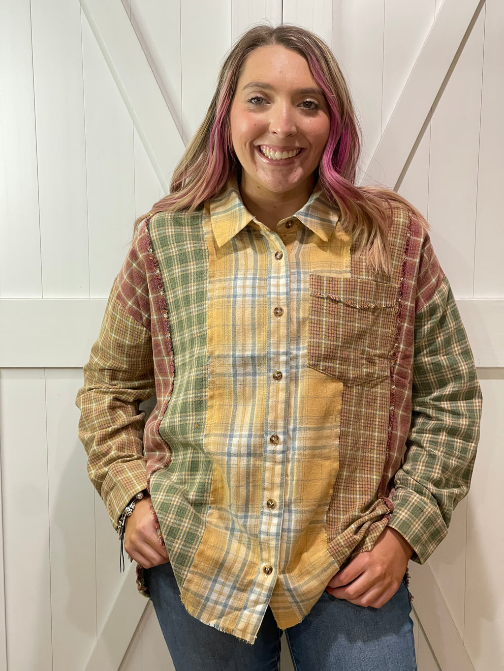Billie Plaid Long Sleeve Button Up Top