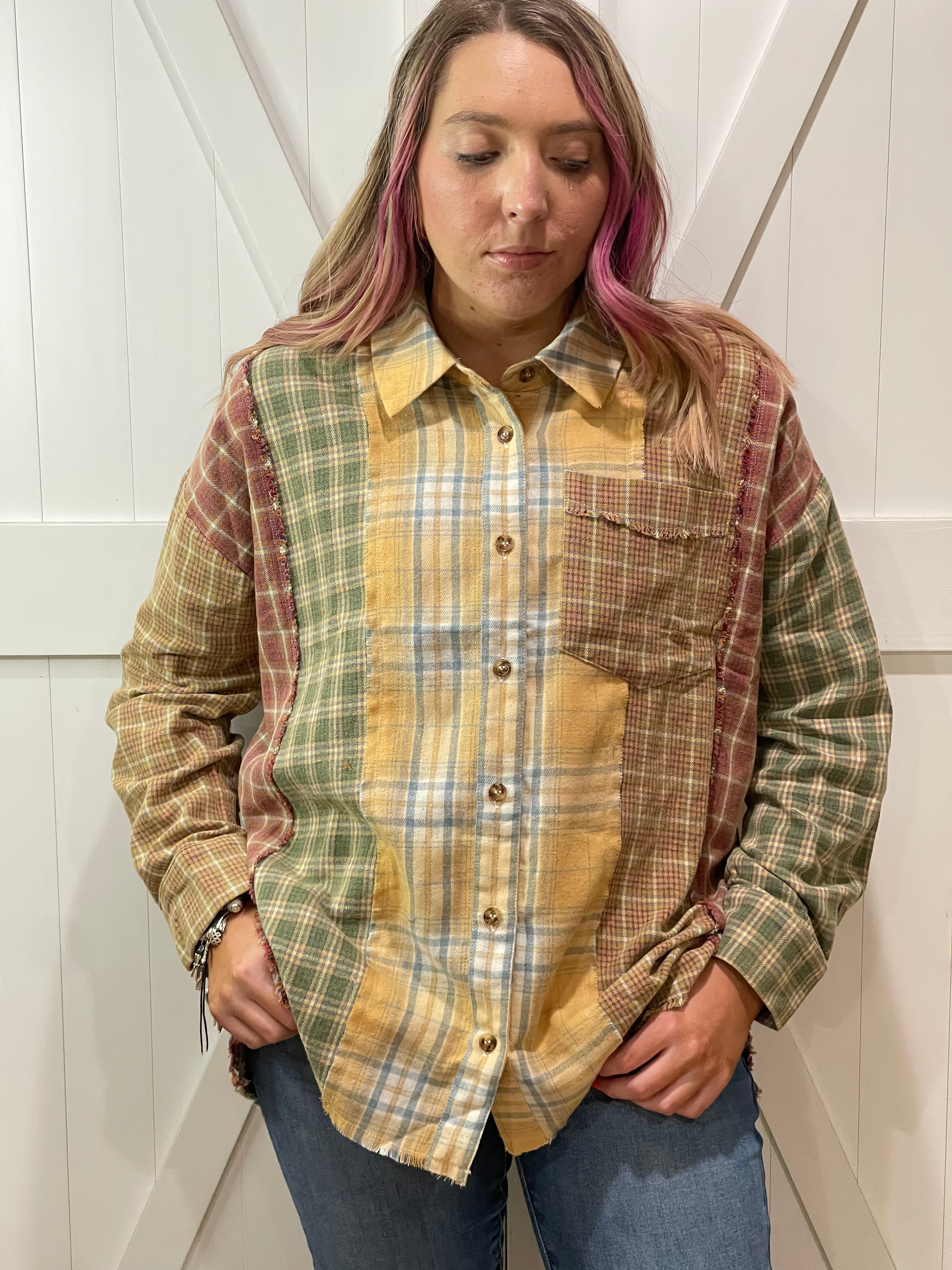 Billie Plaid Long Sleeve Button Up Top