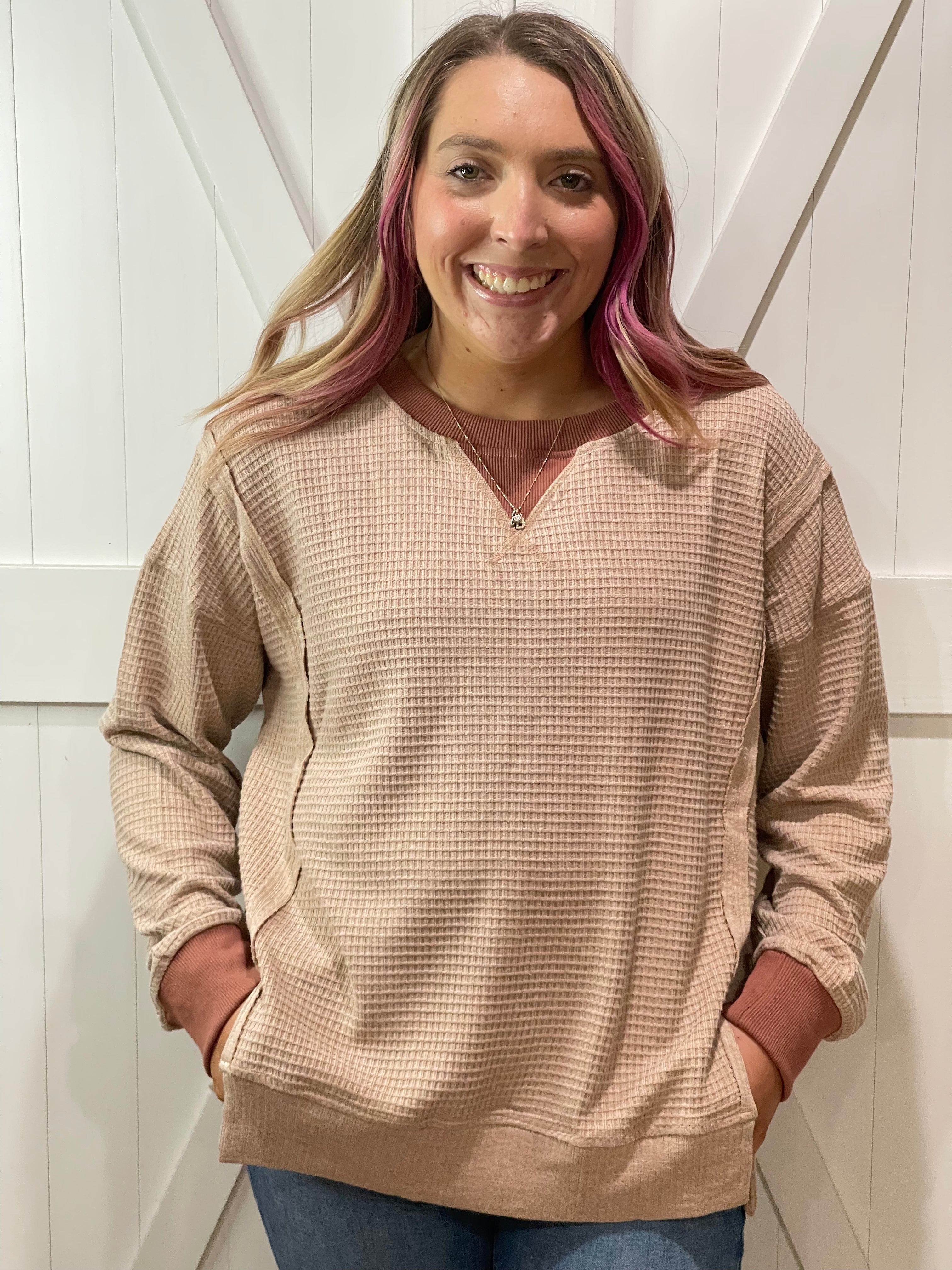Kelly Long Sleeve Waffle Pullover
