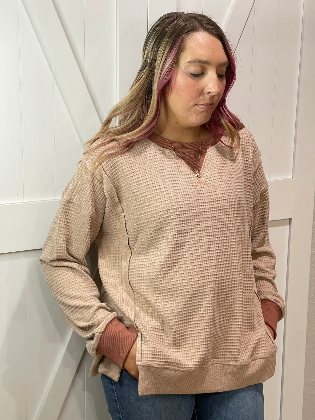 Kelly Long Sleeve Waffle Pullover