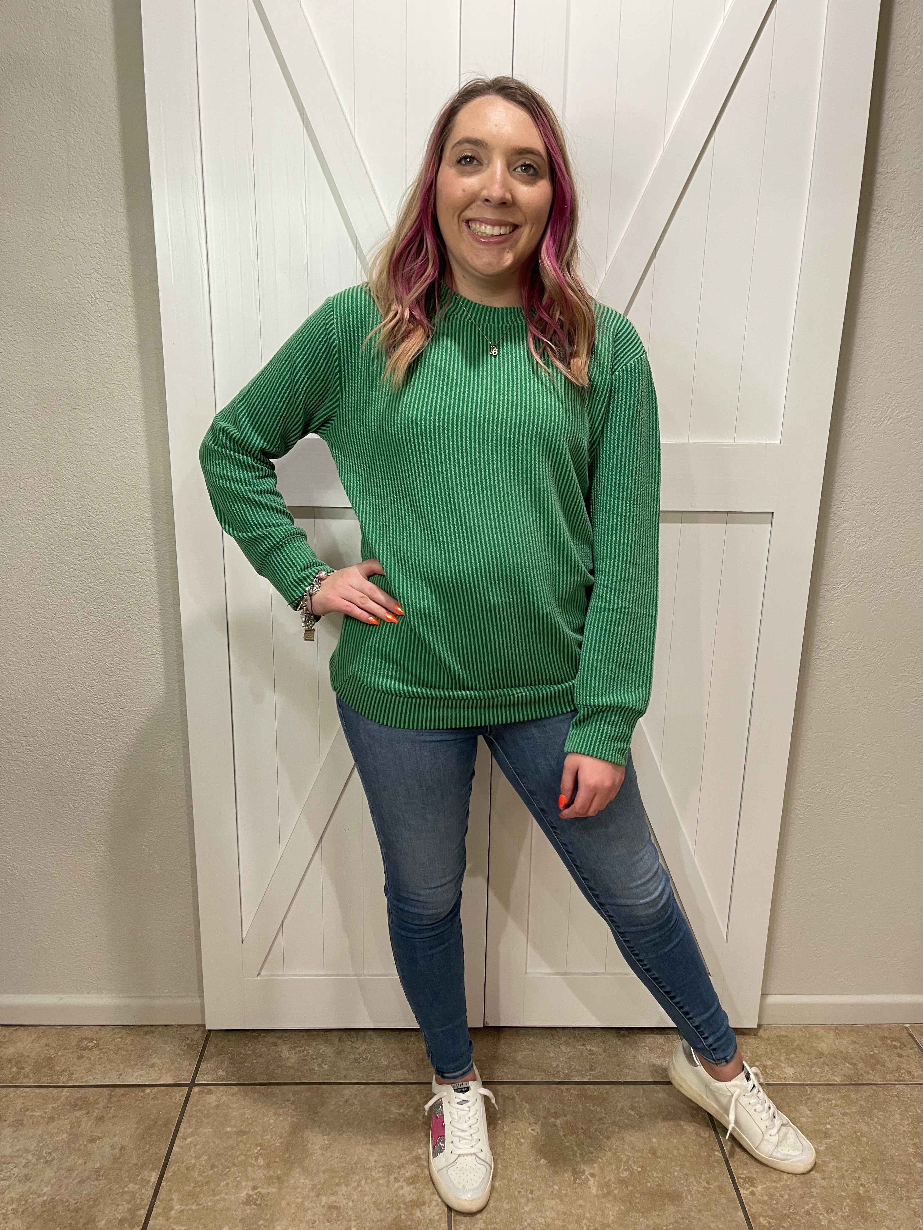 Danielle Ribbed Long Sleeve Top in Green