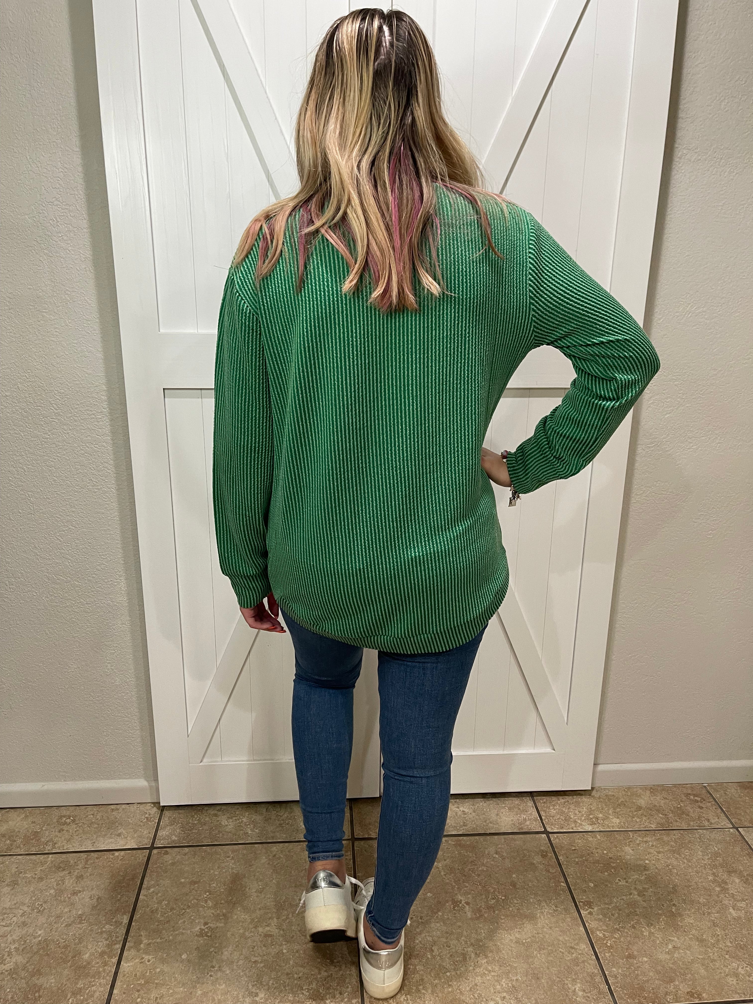 Danielle Ribbed Long Sleeve Top in Green