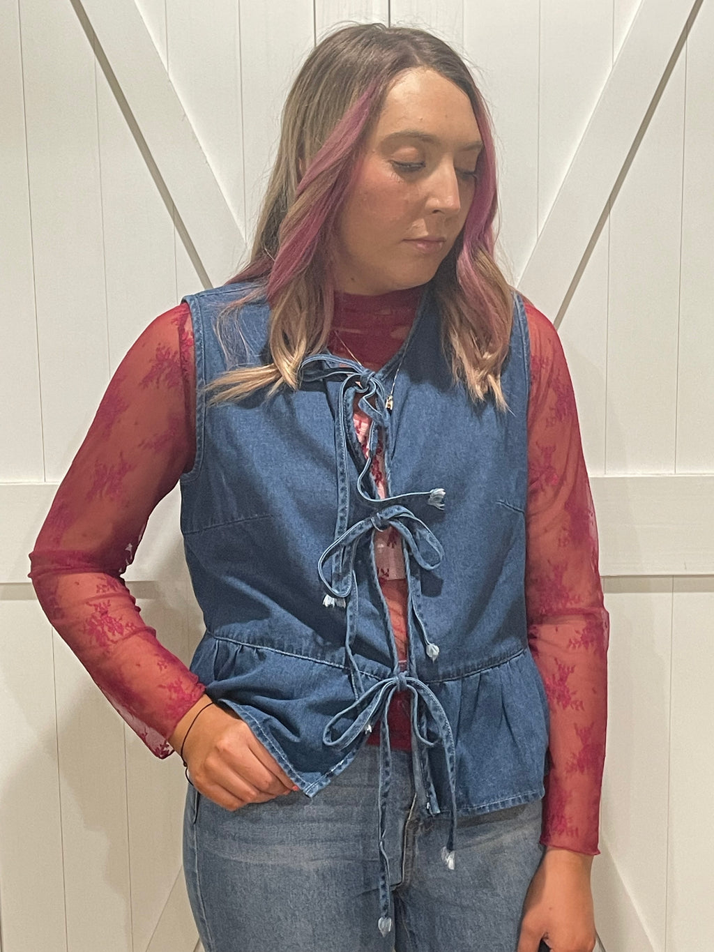 Sweet & Sassy Denim Tie Vest