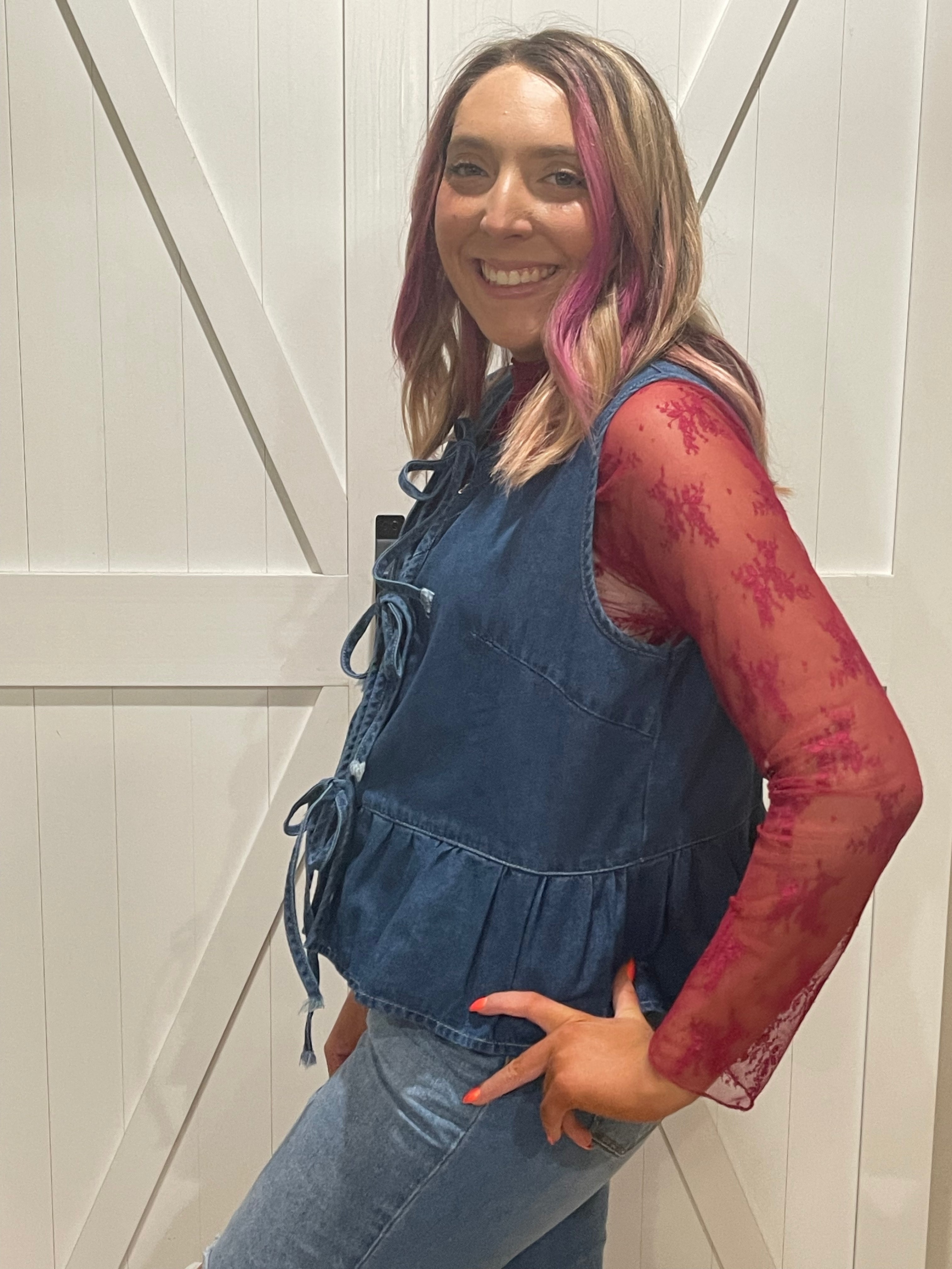Sweet & Sassy Denim Tie Vest