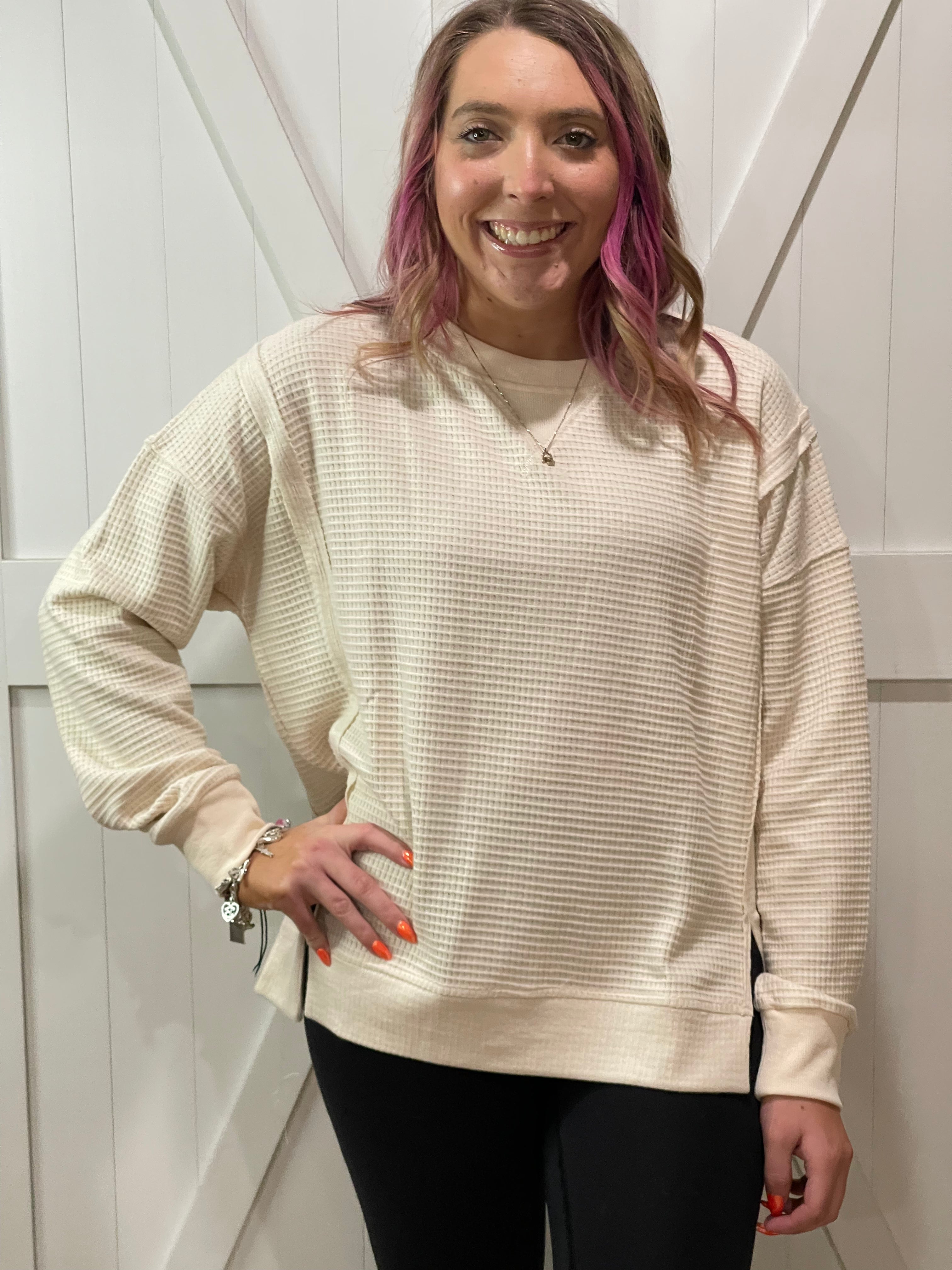 Kelly Long Sleeve Waffle Pullover