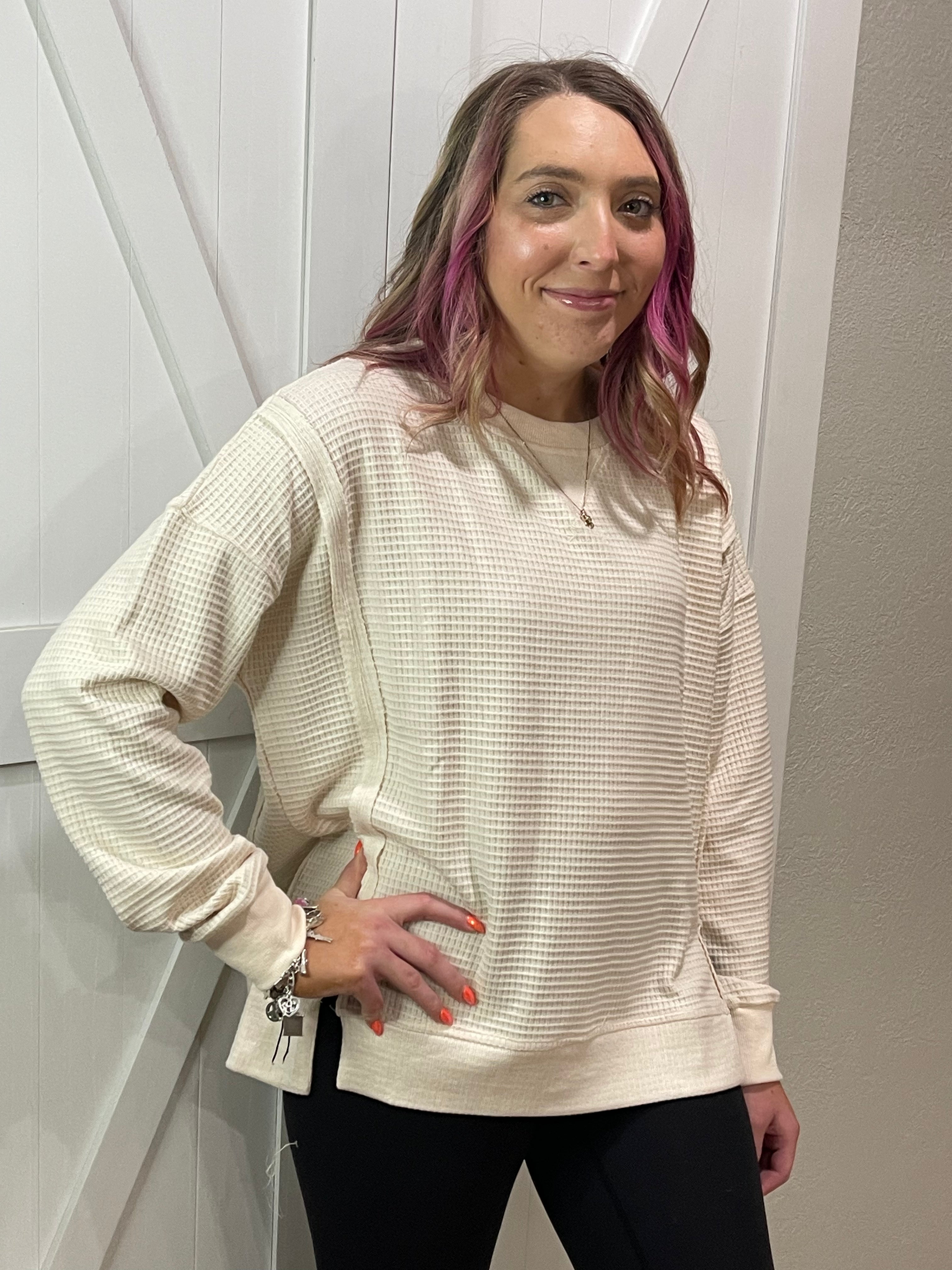 Kelly Long Sleeve Waffle Pullover