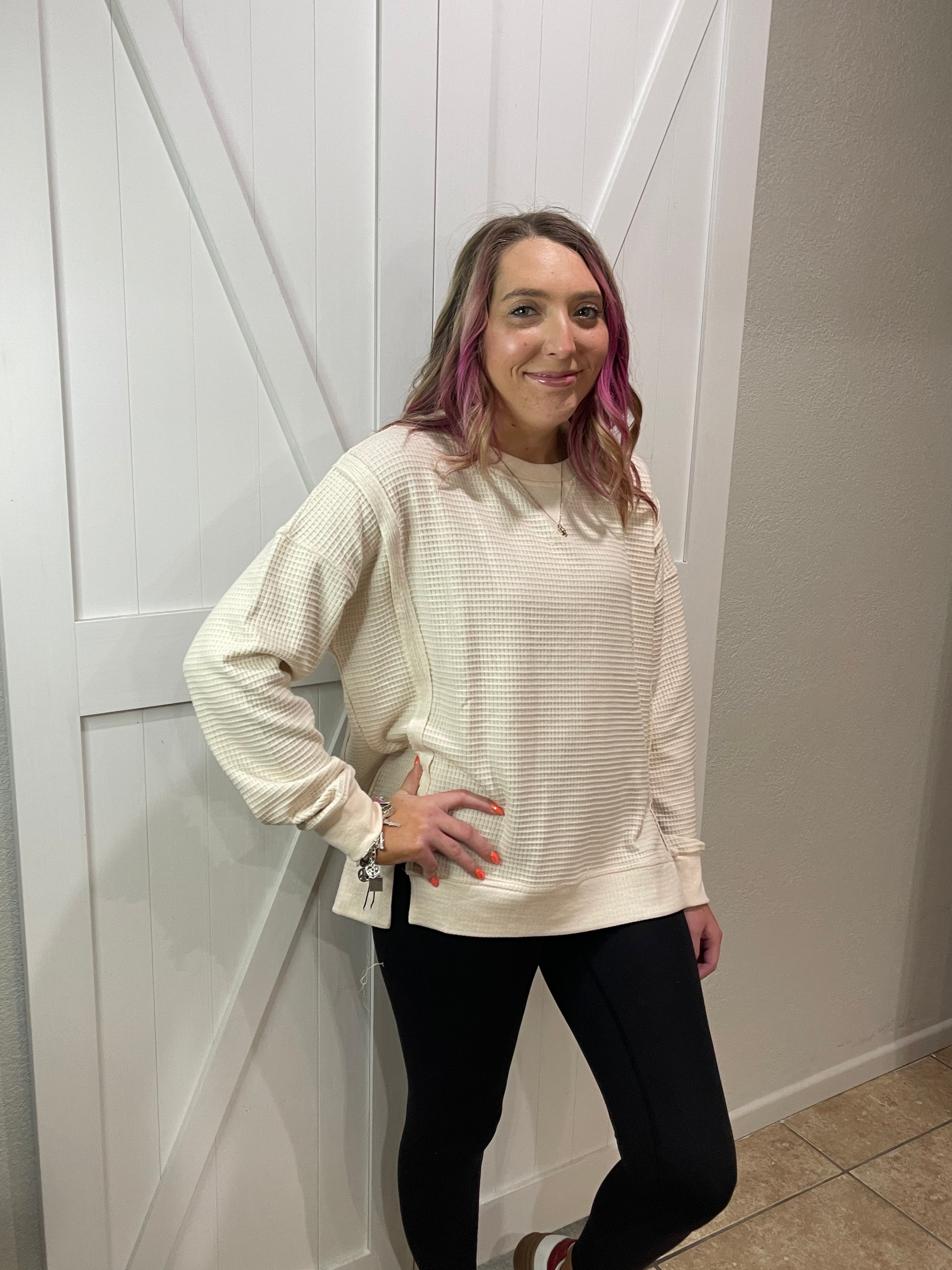 Kelly Long Sleeve Waffle Pullover