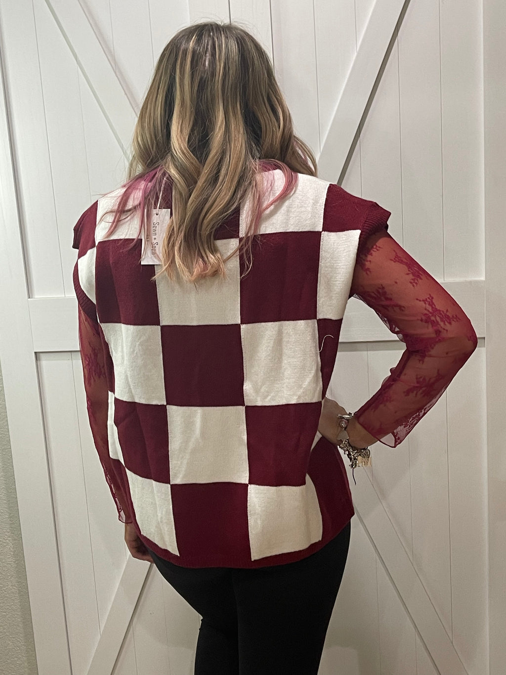 Check Mate Checkered Sweater Vest in Burgandy