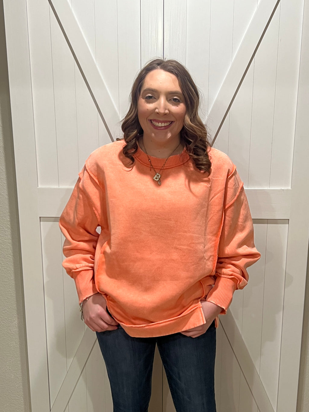 Coral Acid Washed Sweatshirt