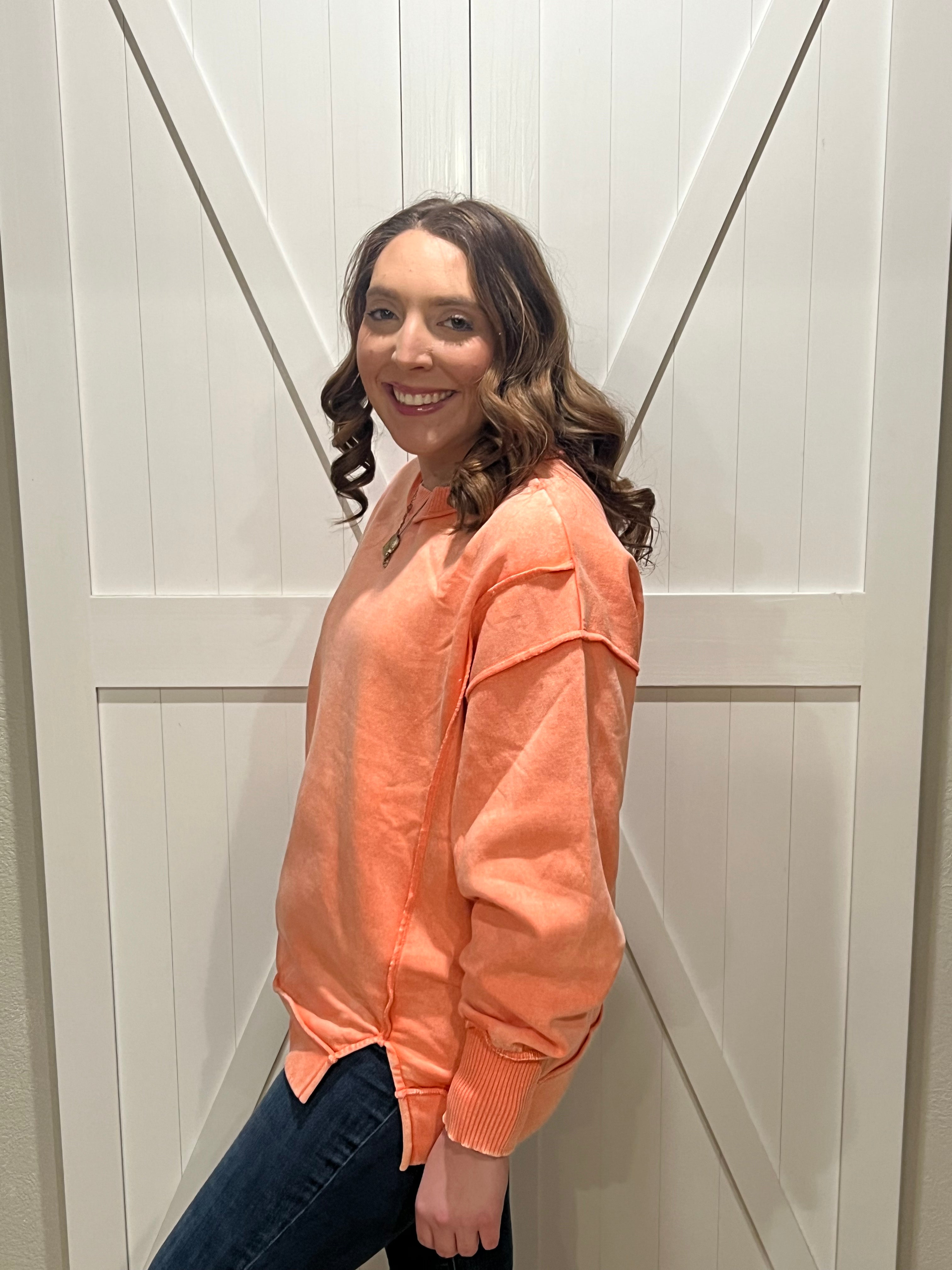 Coral Acid Washed Sweatshirt