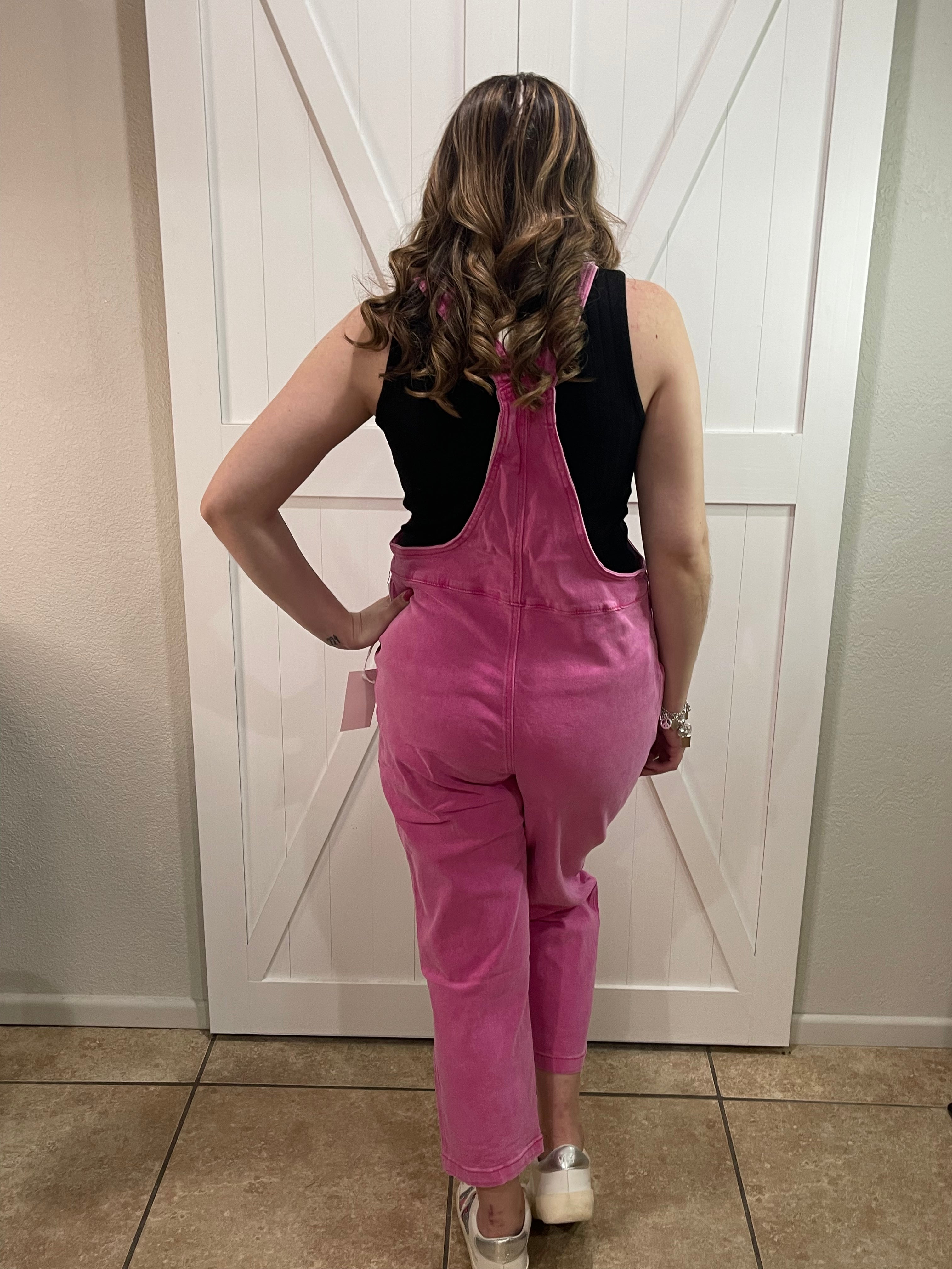 The It Girl Acid Washed Relaxed Fit Overalls - Hot Pink