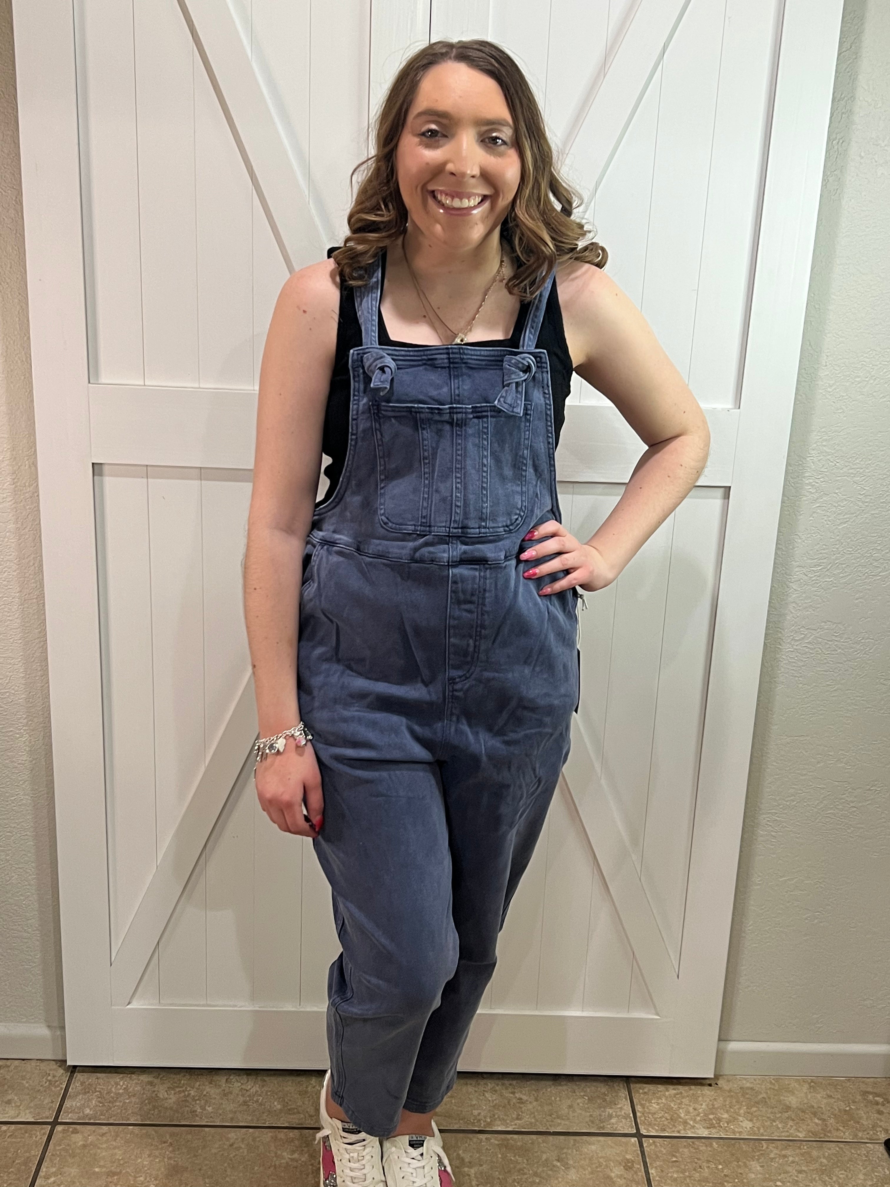 The It Girl Acid Washed Relaxed Fit Overalls - Blueberry