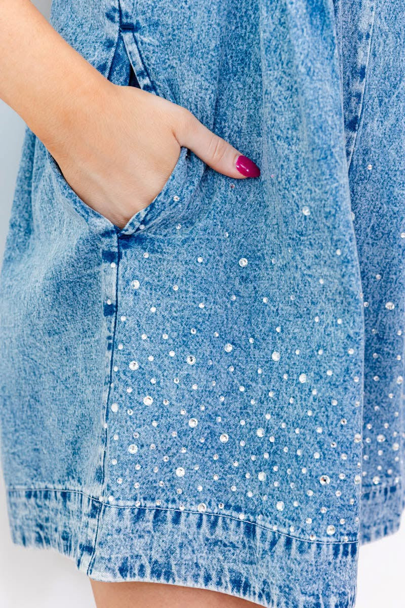 Country Cutie Denim Rhinestone Romper
