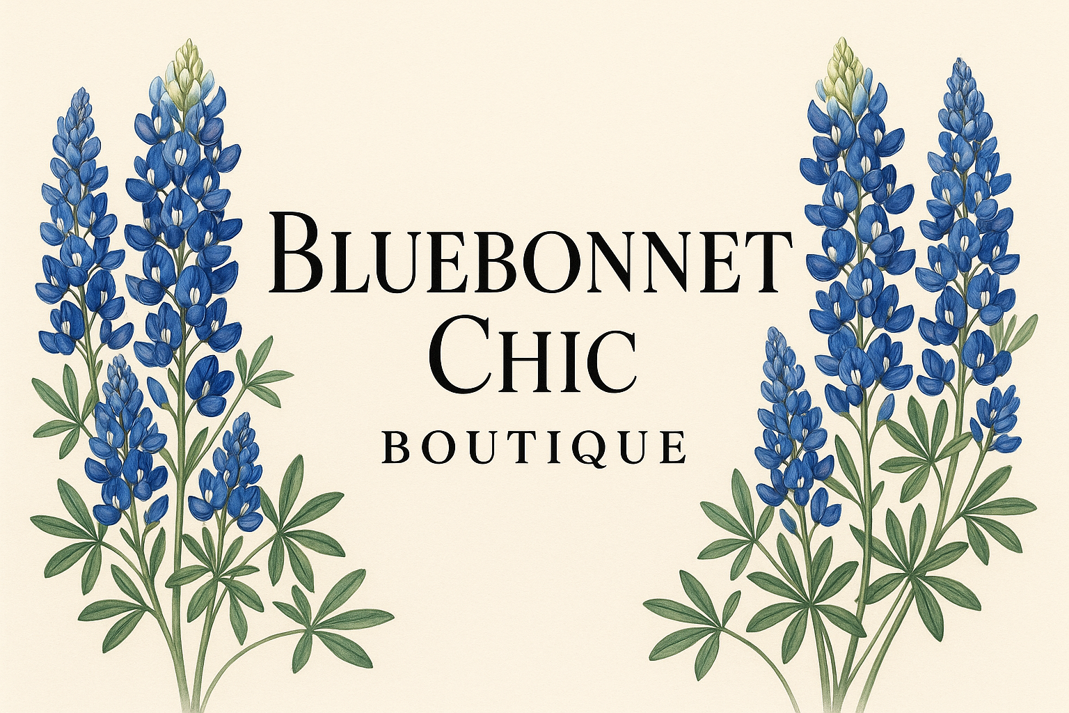 Banner that says Bluebonnet Chic Boutique with bluebonnets
